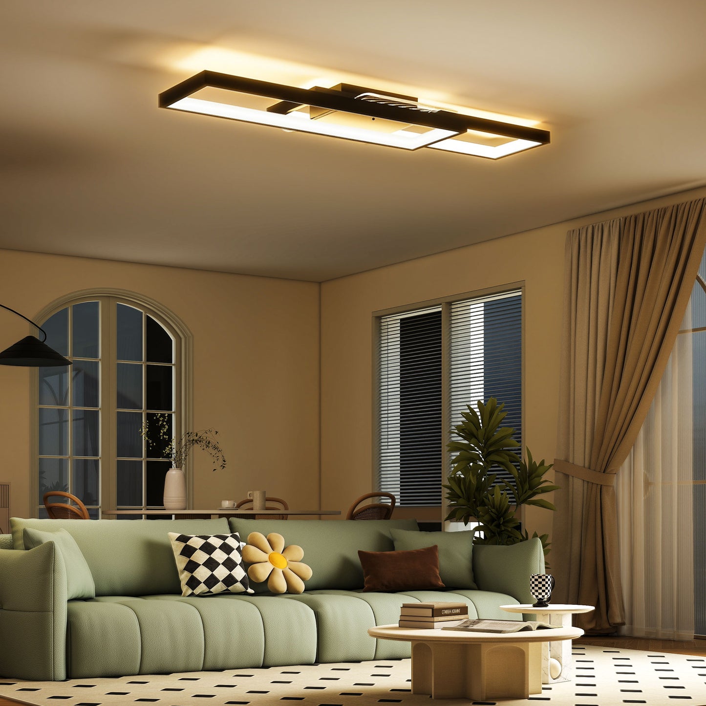 HOMCOM LED Ceiling Light, Modern Dimmable Ceiling Light with Wall Switch & Remote Control, Flush Mount Fixture Lamp with 3000-6000K Colour Temperatures for Living Room, Bedroom, Black