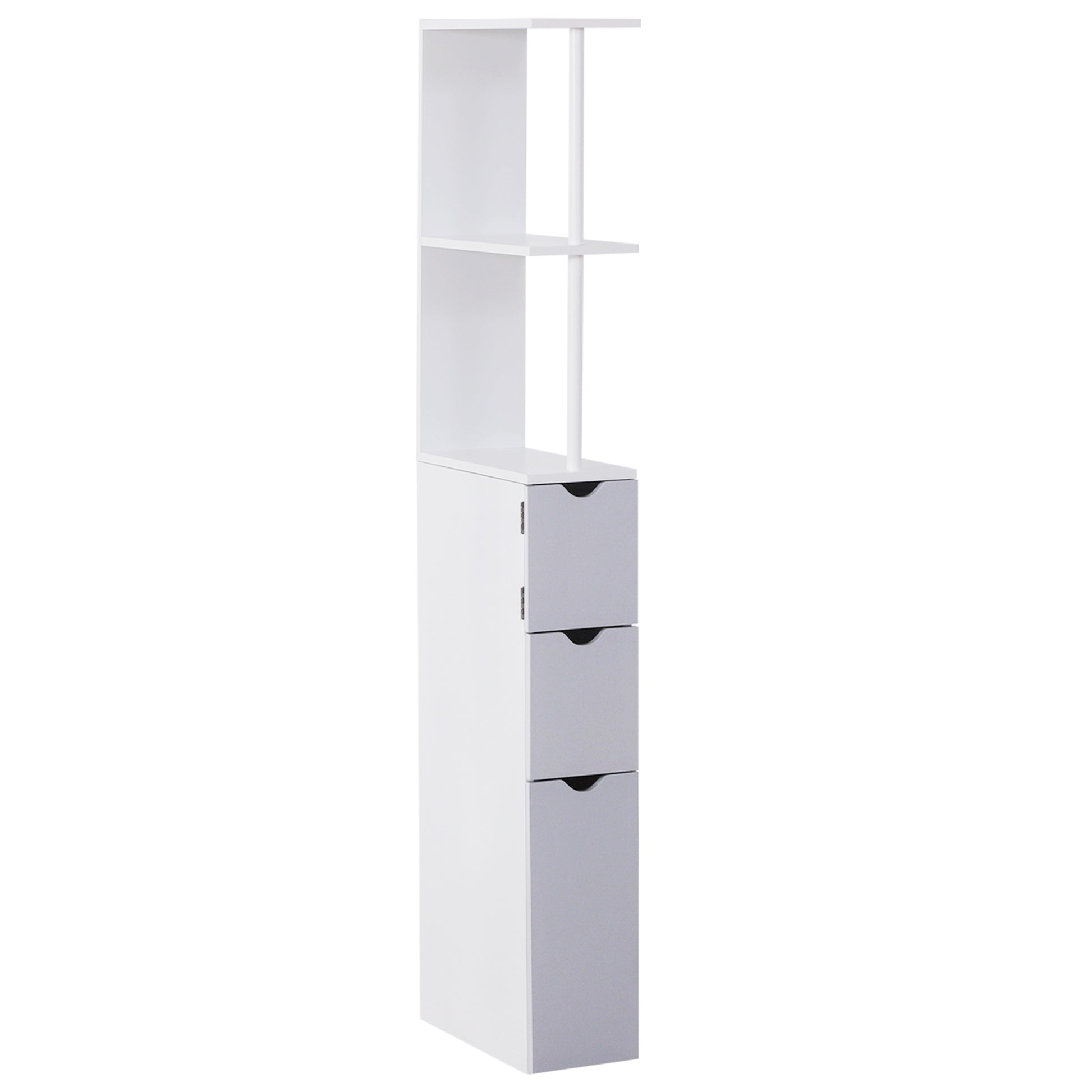 HOMCOM Tall Bathroom Cabinet, Freestanding Slim Bathroom Storage Cabinet with 2-Tier Open Shelf and 2 Drawers for Small Space, Narrow Cupboard Storage Unit, White and Grey