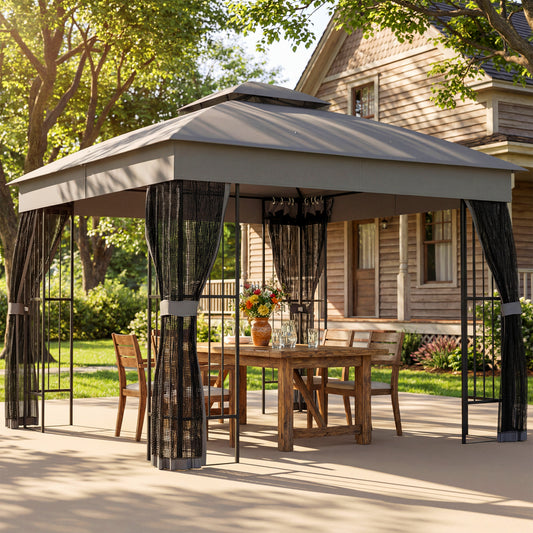 Outsunny 3 x 3 m Outdoor Garden Gazebo with Post Shelves, UPF50+ DoubleÂ Roof Patio Permanent Pavilion, Grey