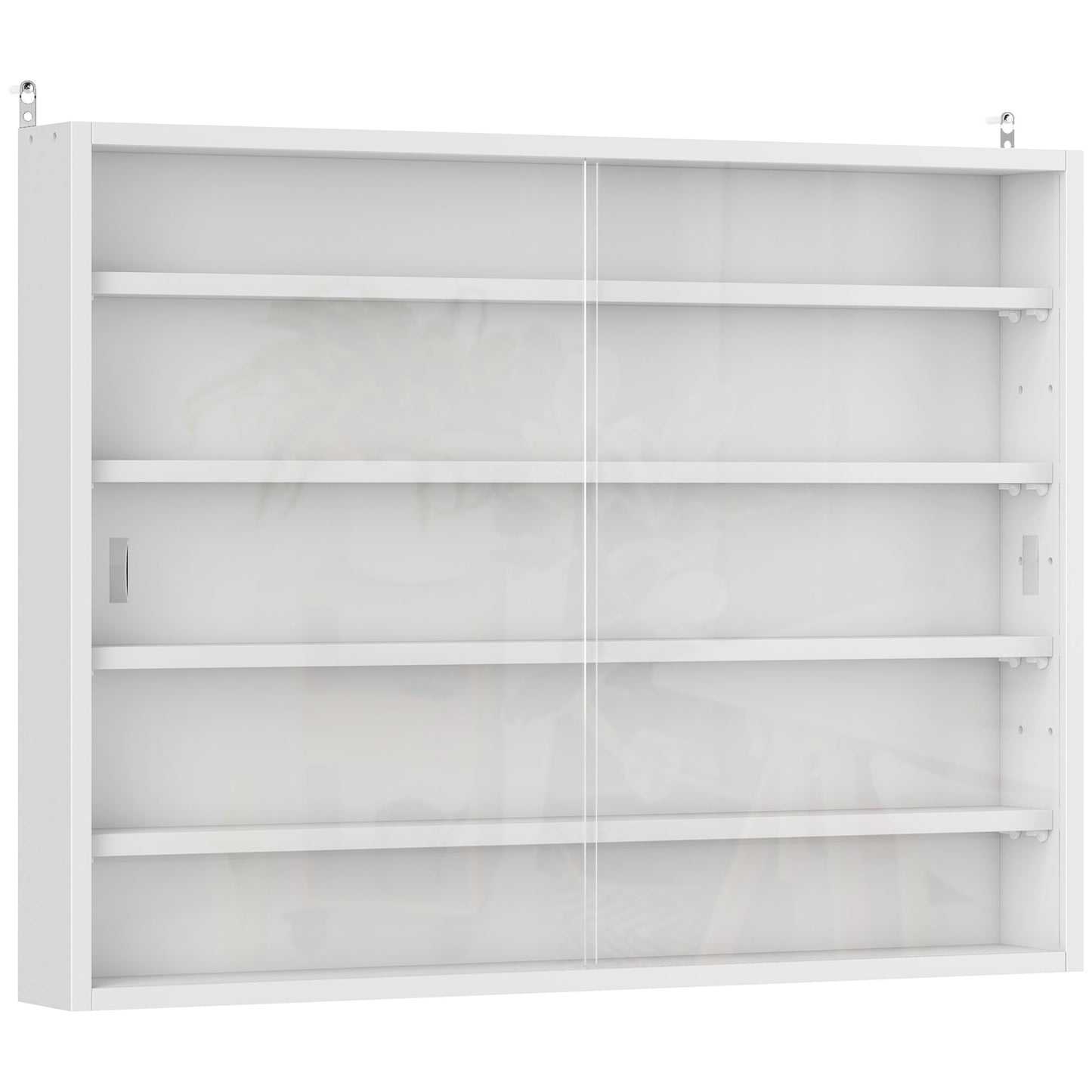 HOMCOM 5-Tier Wall Display Shelf Unit Cabinet w/ 4 Adjustable Shelves Glass Doors Home Office Ornaments 60x80cm White