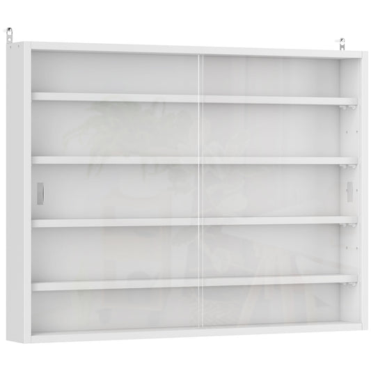 HOMCOM 5-Tier Wall Display Shelf Unit Cabinet w/ 4 Adjustable Shelves Glass Doors Home Office Ornaments 60x80cm White