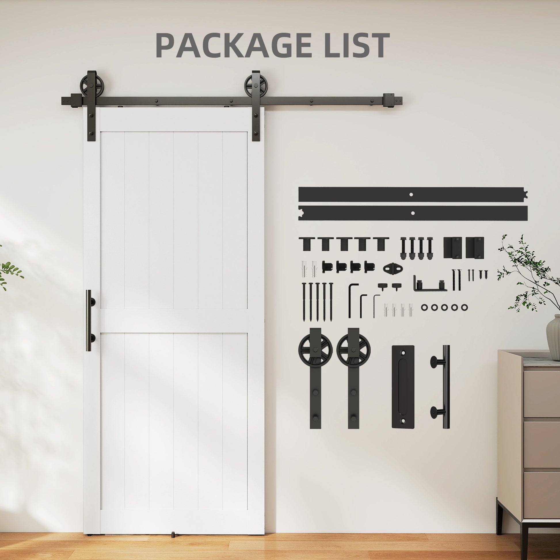 HOMCOM 183cm Sliding Barn Door Kit, Sliding Door with Track, Hardware, Upgraded Rollers and Floor Guide, Handle, White