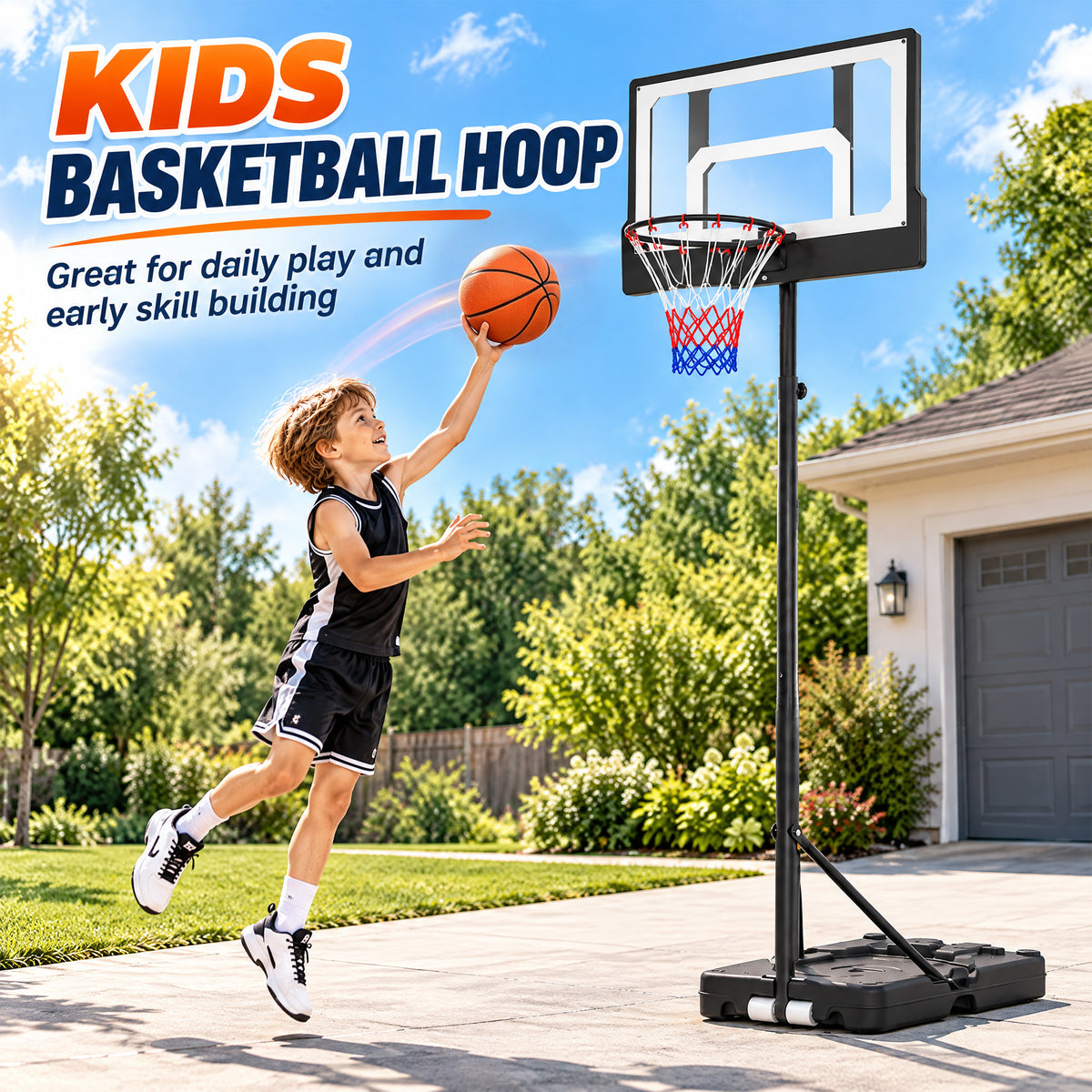 SPORTNOW Adjustable Basketball Hoop and Stand, 3.5-7FT Portable Freestanding Basketball Hoop System with Wheels and Base, Black