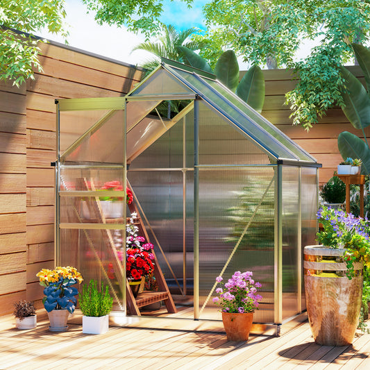 Outsunny 192.5 x 131cm Walk-In Polycarbonate Greenhouse - Silver-Tone