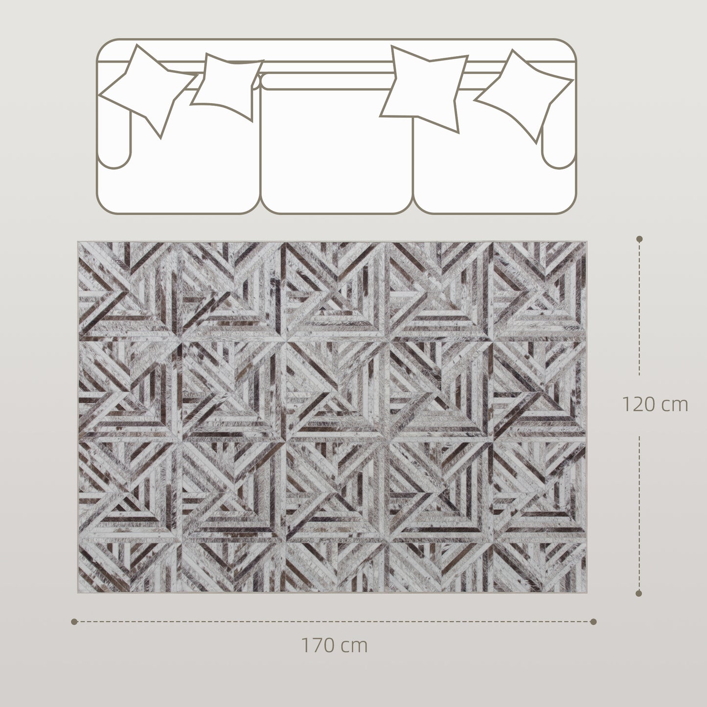 HOMCOM Modern Area Rug, Triangle Pattern Non-Slip Washable Rug, Chenille Floor Carpet for Living Room, Bedroom, Dining Room, Home Office, 170 x 120 cm, Brown