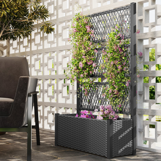 Outsunny Garden Planter Box with Trellis, Liner for Climbing Plants, Vegetables, Flowers, 90 x 35 x 148 cm, Charcoal Grey