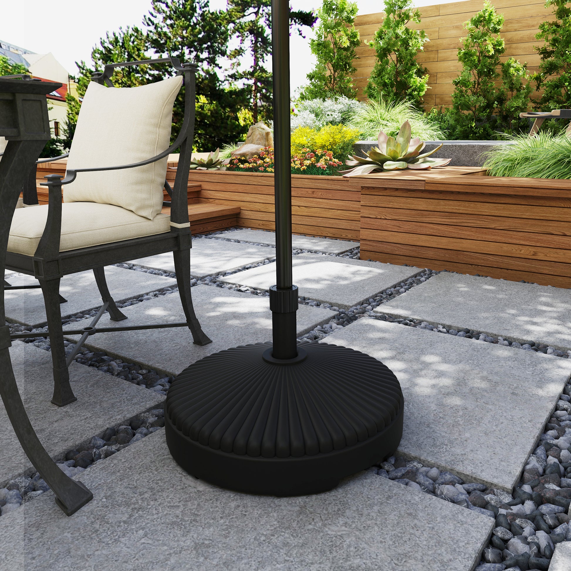 Outsunny Garden Parasol Base Holder, 28kg Sand Filled, 23kg Water Filled, Sun Umbrella Base, Î¦55 x 30H cm Black