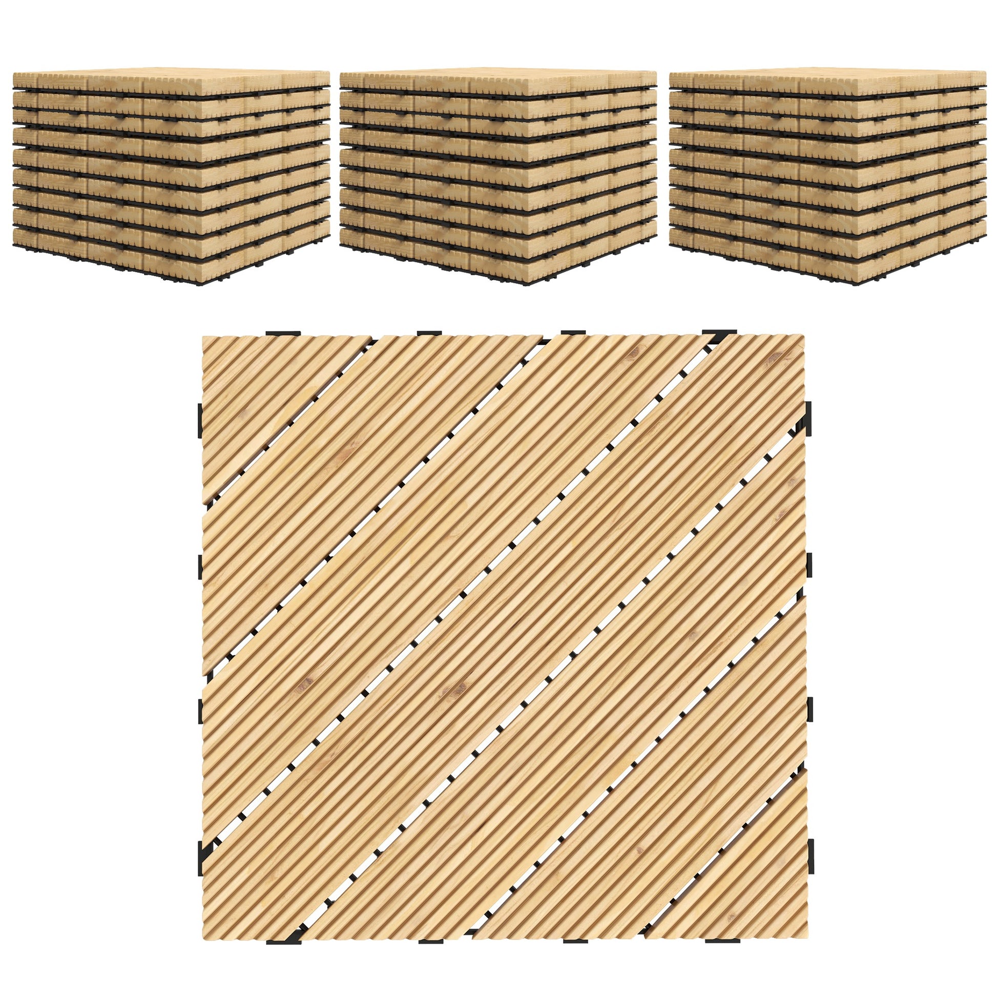 Outsunny 27 Pcs Wooden Interlocking Decking Tiles, 30 x 30 cm Anti-slip Outdoor Flooring Tiles, 0.81ãŽ¡ per Pack, All Weather Use for Patio, Balcony, Terrace, Hot Tub, Yellow