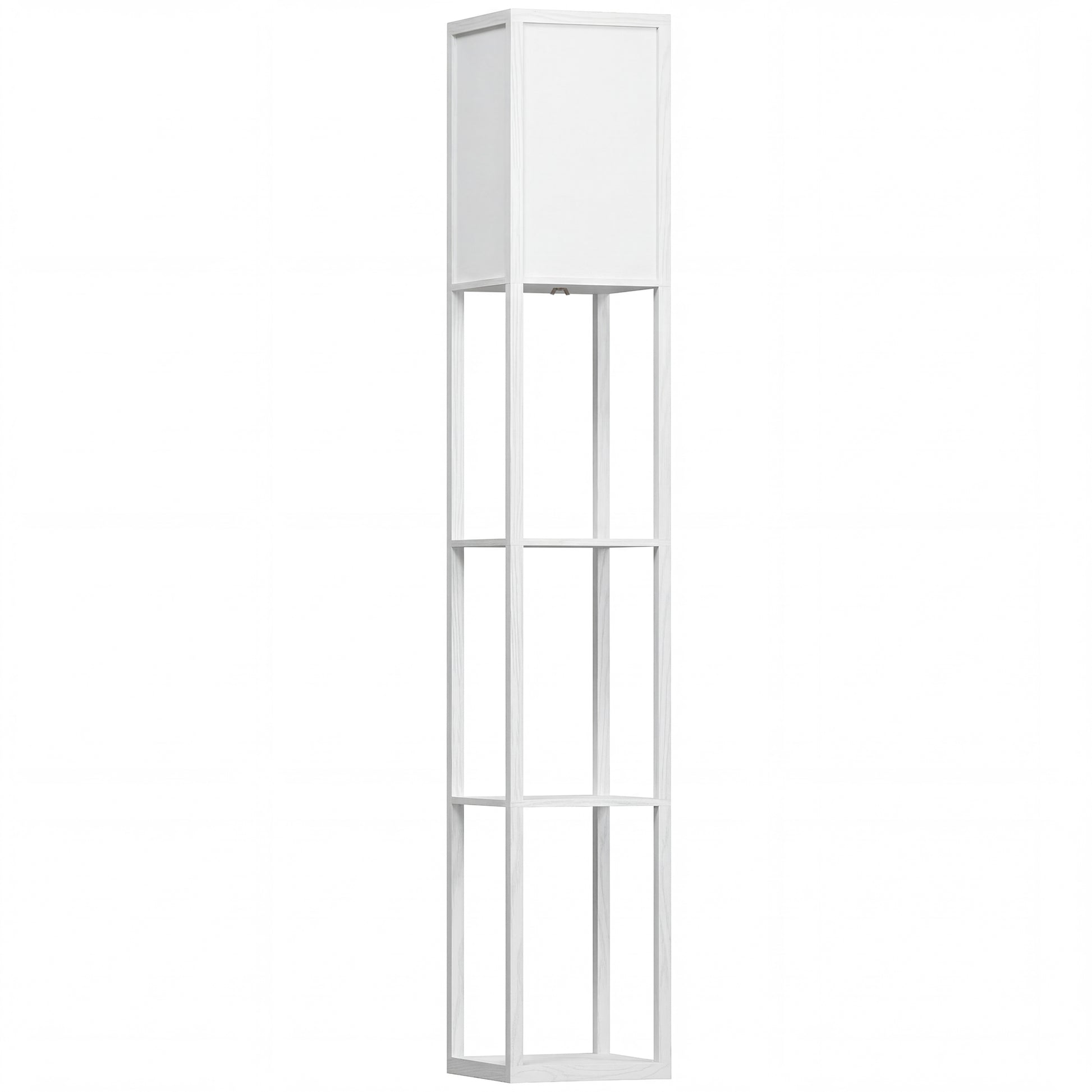 HOMCOM 3-Tier Floor Lamp with Shelves and Storage, Modern Corner Standing Lamp with Lampshade, Reading Light with Foot Switch for Living Room, Bedroom, Home Office, Bulb not Included, White