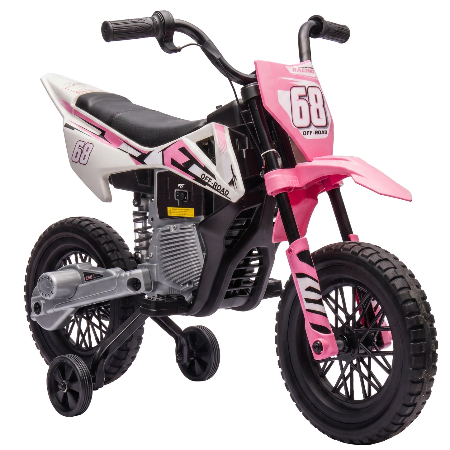 AIYAPLAY Kids Electric Motorcycle, 12V Ride On Motorbike with Training Wheels, Soft Start, Suspension, Music for 3â€“6 Years, Pink