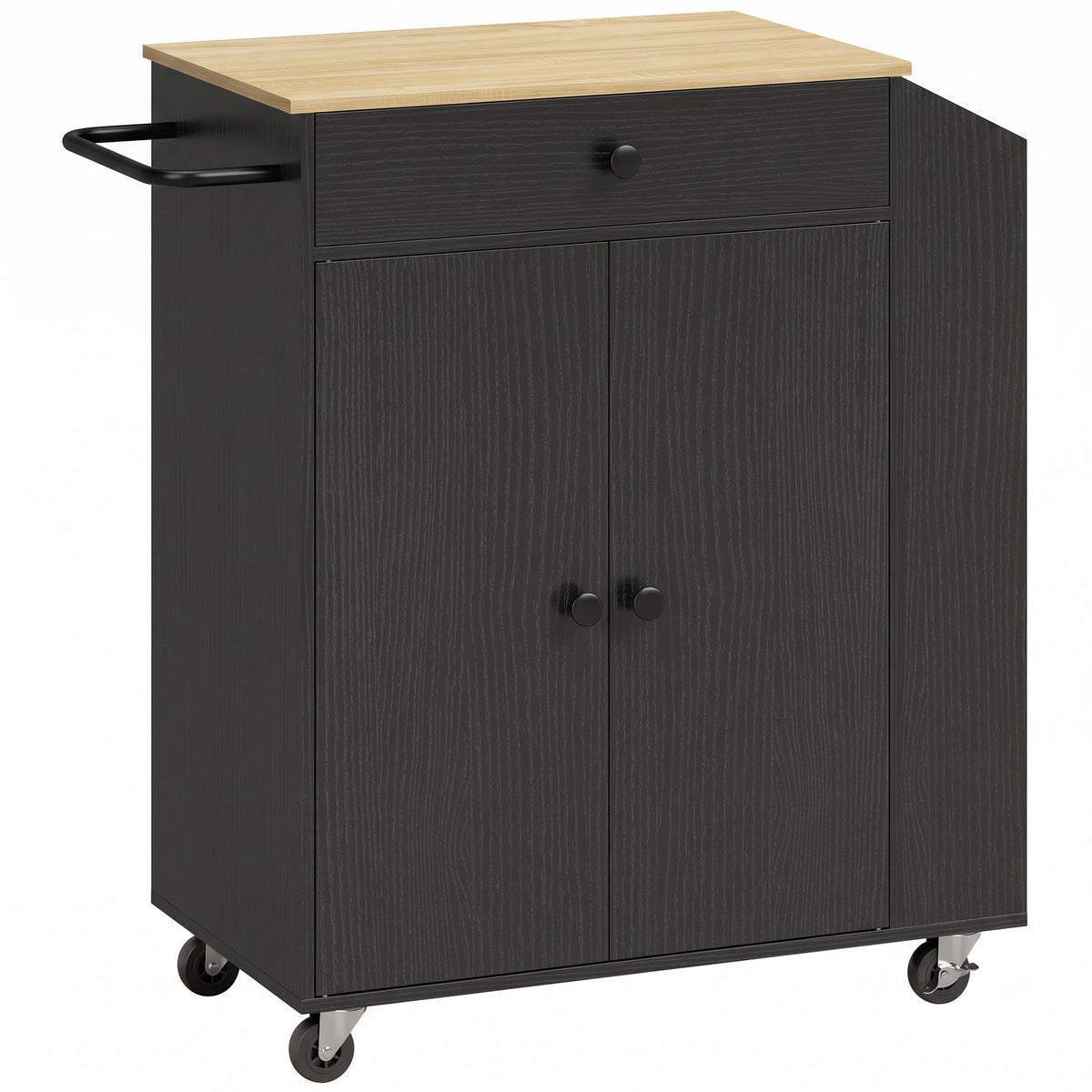 HOMCOM Rolling Kitchen Island with 3-Tier Spice Rack, Kitchen Storage Cart with Drawer and Towel Rack, Black Default Title