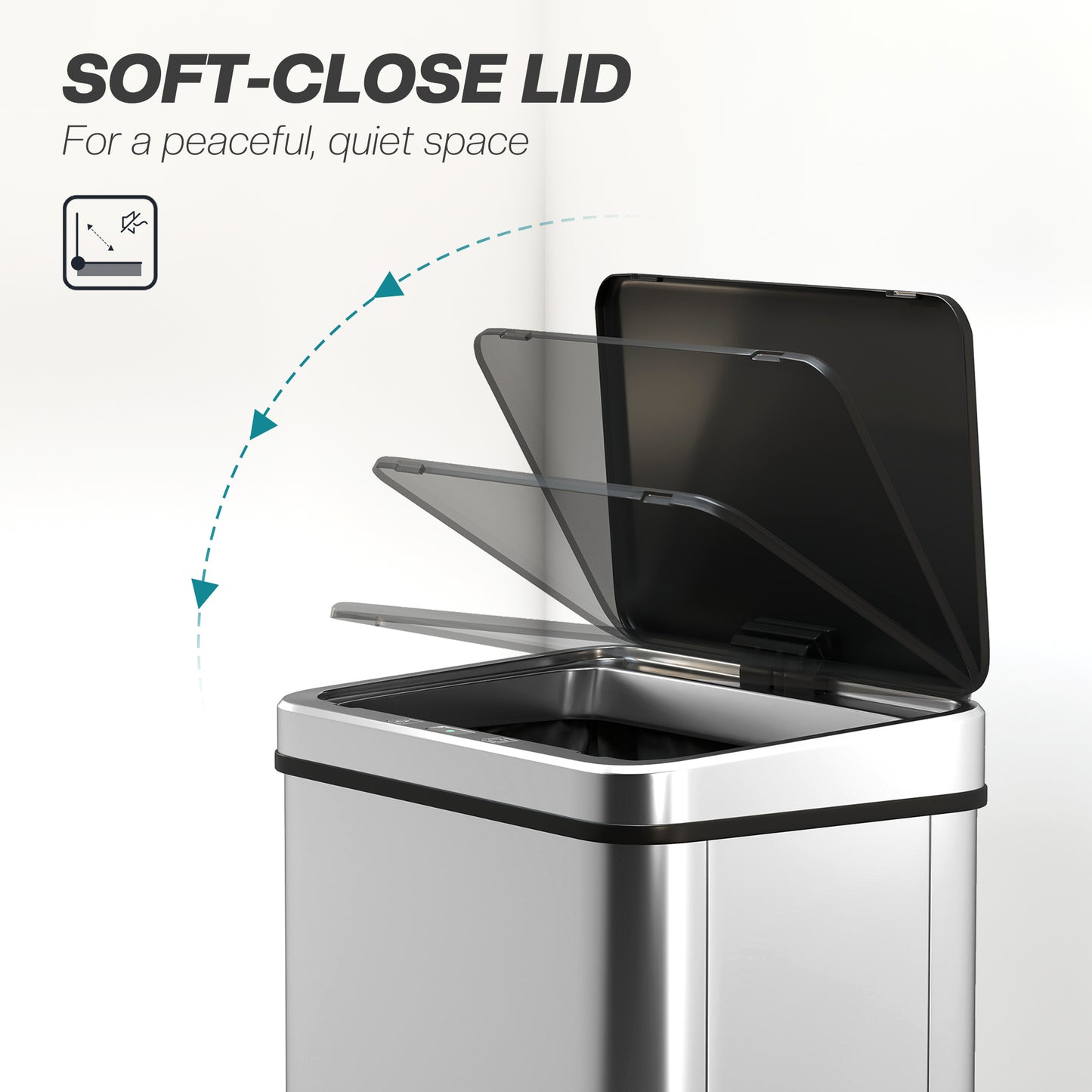 HOMCOM 50L Sensor Bin with Quiet Soft-Close Lid, Automatic Touchless Motion Sensor Kitchen Bin with Fingerprint Resistant Stainless Steel for Hygienic Gyms, Home Office Use, Silver Tone