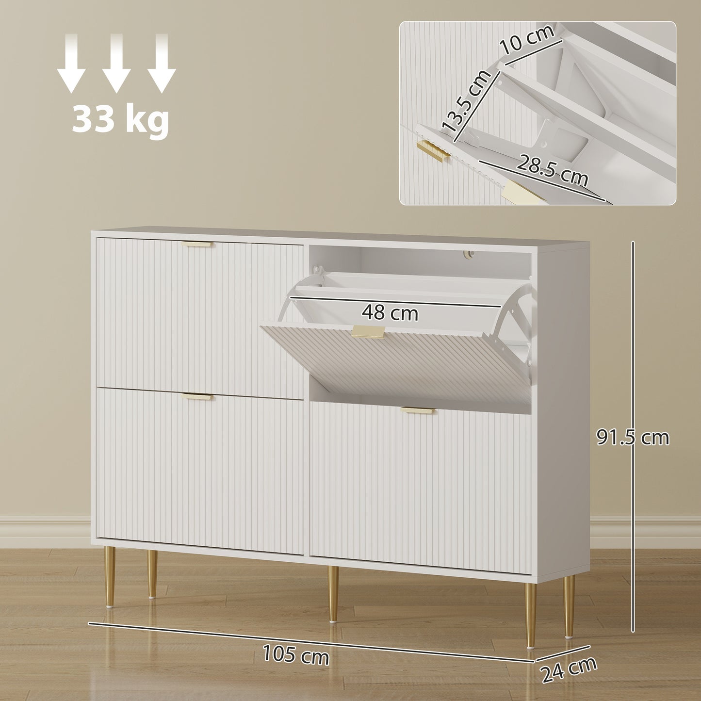 HOMCOM Elegant Four-Drawer Shoe Cabinet - White