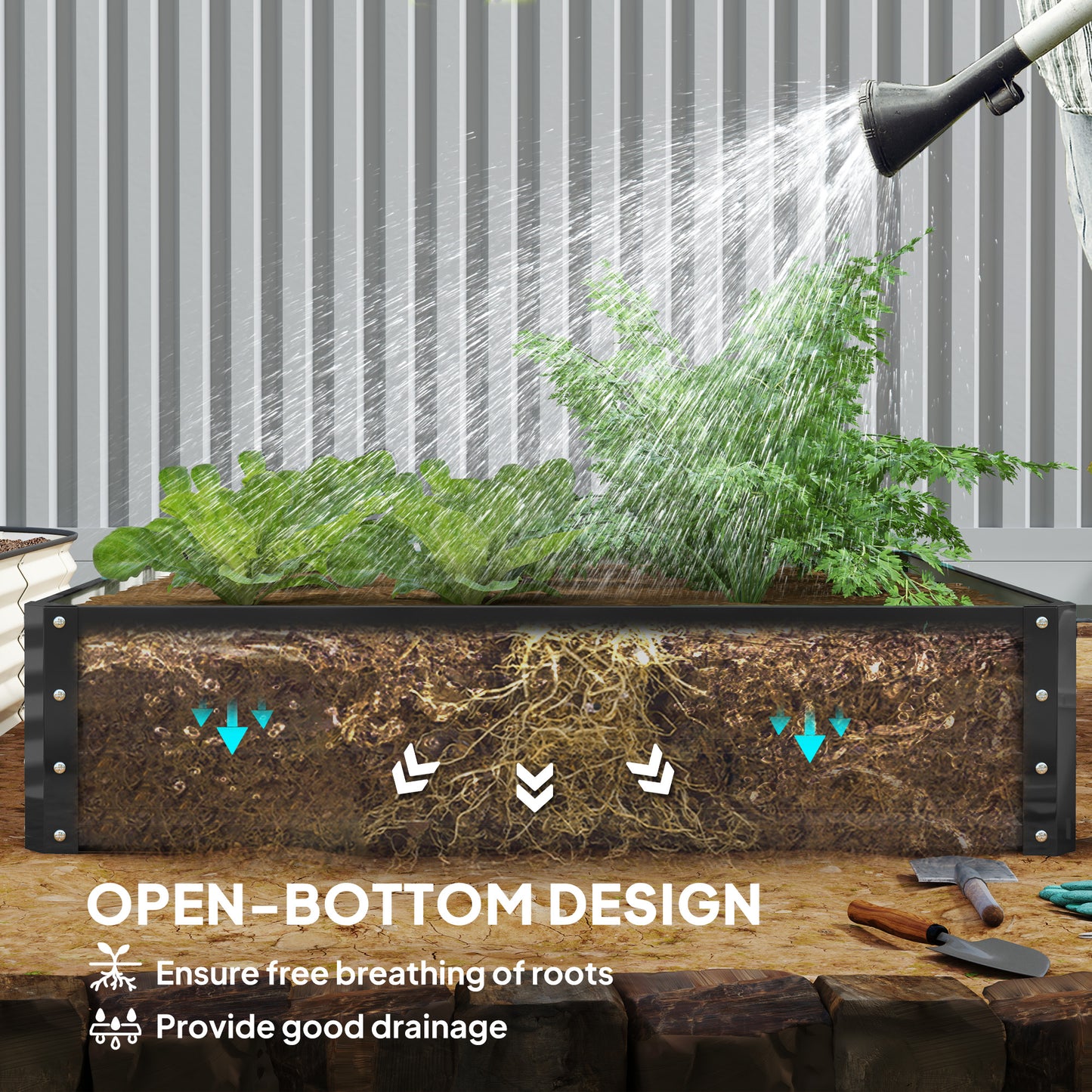 Outsunny 432L Square Raised Garden Bed Box with Weatherized Steel Frame for Vegetables, Flowers and Herbs, 120 x 120 x 30cm, Grey