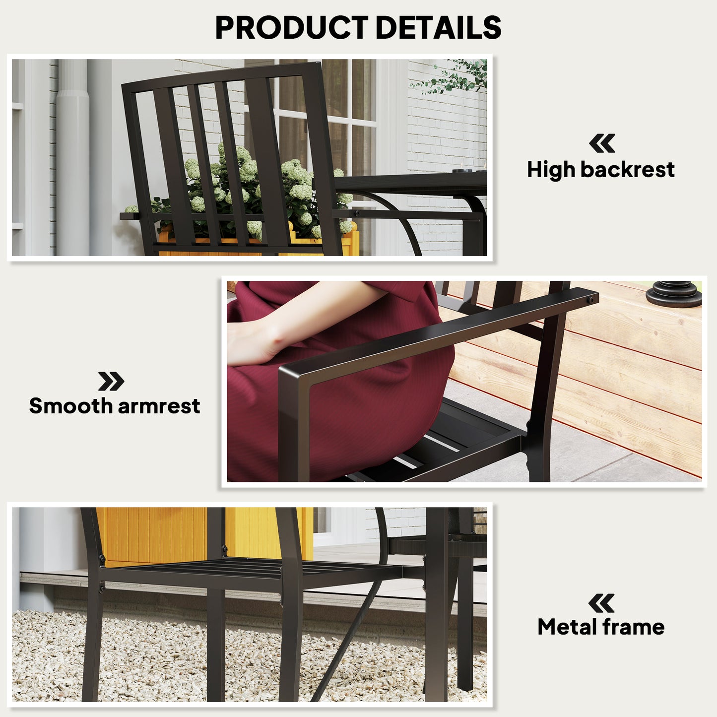 Outsunny Set of Two Minimal Metal Garden Chairs - Black