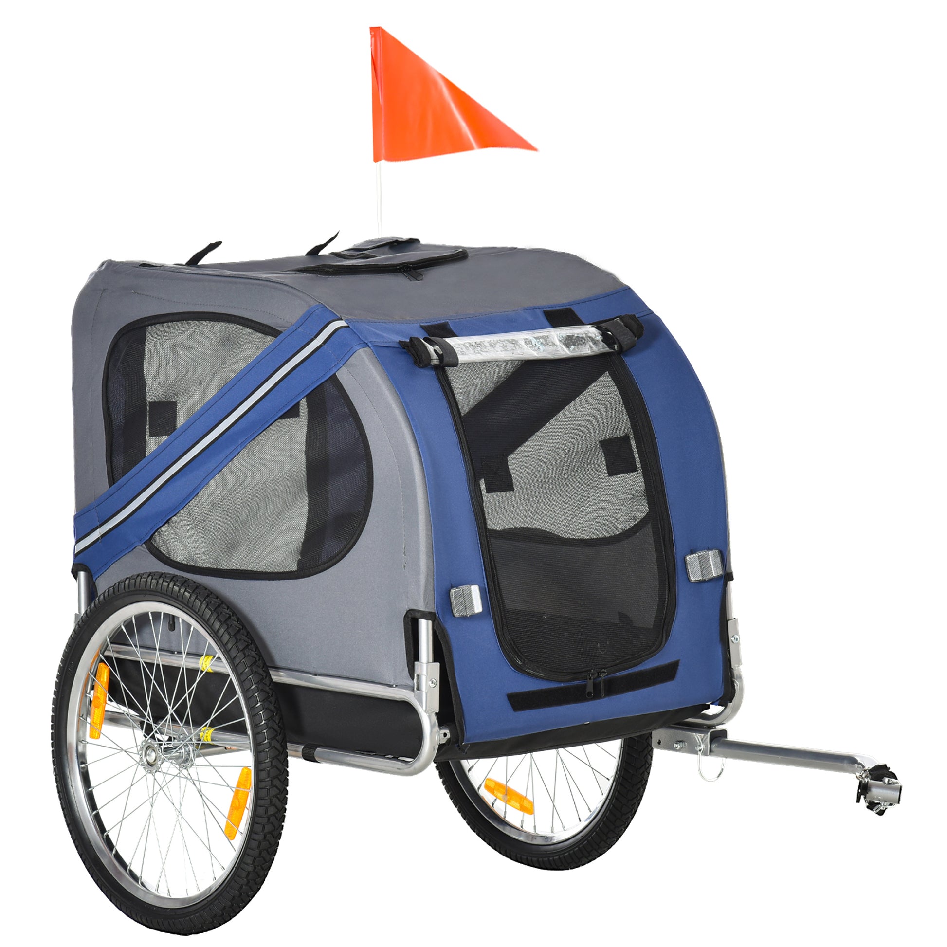 PawHut Folding Dog Bike Trailer Pet Cart Carrier for Bicycle Travel in Steel Frame with Hitch Coupler - Blue & Grey Default Title