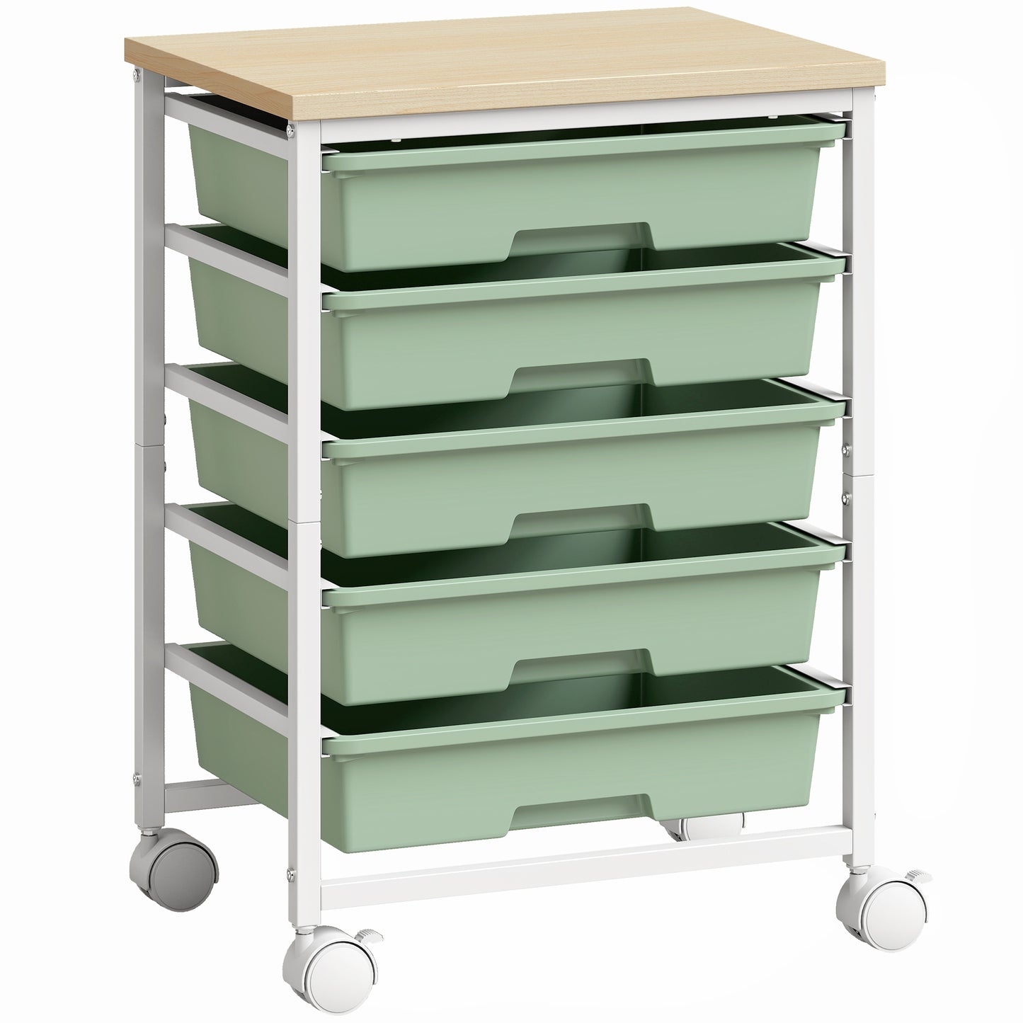 HOMCOM 6-Tier Storage Trolley on Wheels, Metal Kitchen Rolling Cart with 5 Pull-Out Drawers, Green