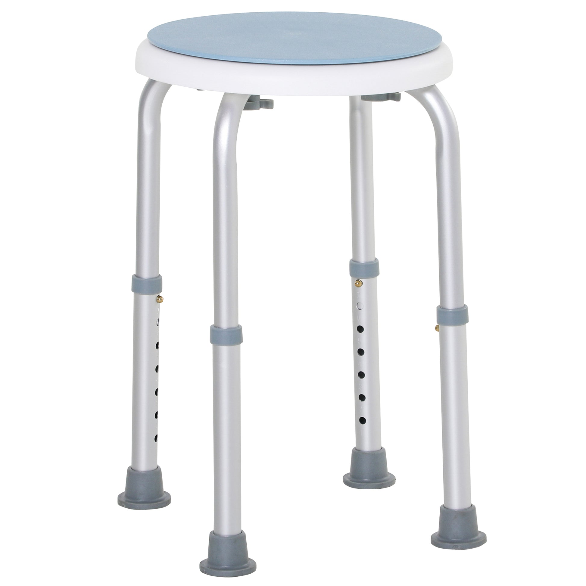 HOMCOM 360Â° Swivel Shower Chair, Height Adjustable Aluminium Shower Stool with Non-Slip Feet for Disabled, Elderly, Light Blue