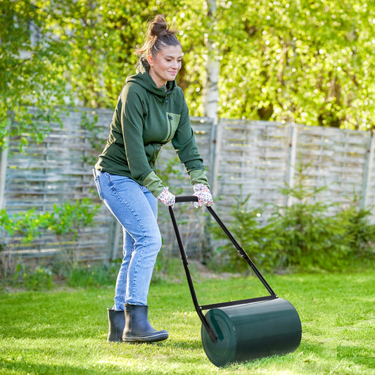 Outsunny 30 L Heavy Duty Water Or Sand Filled Î¦30cm Garden Steel Lawn Roller Drum - Dark Green