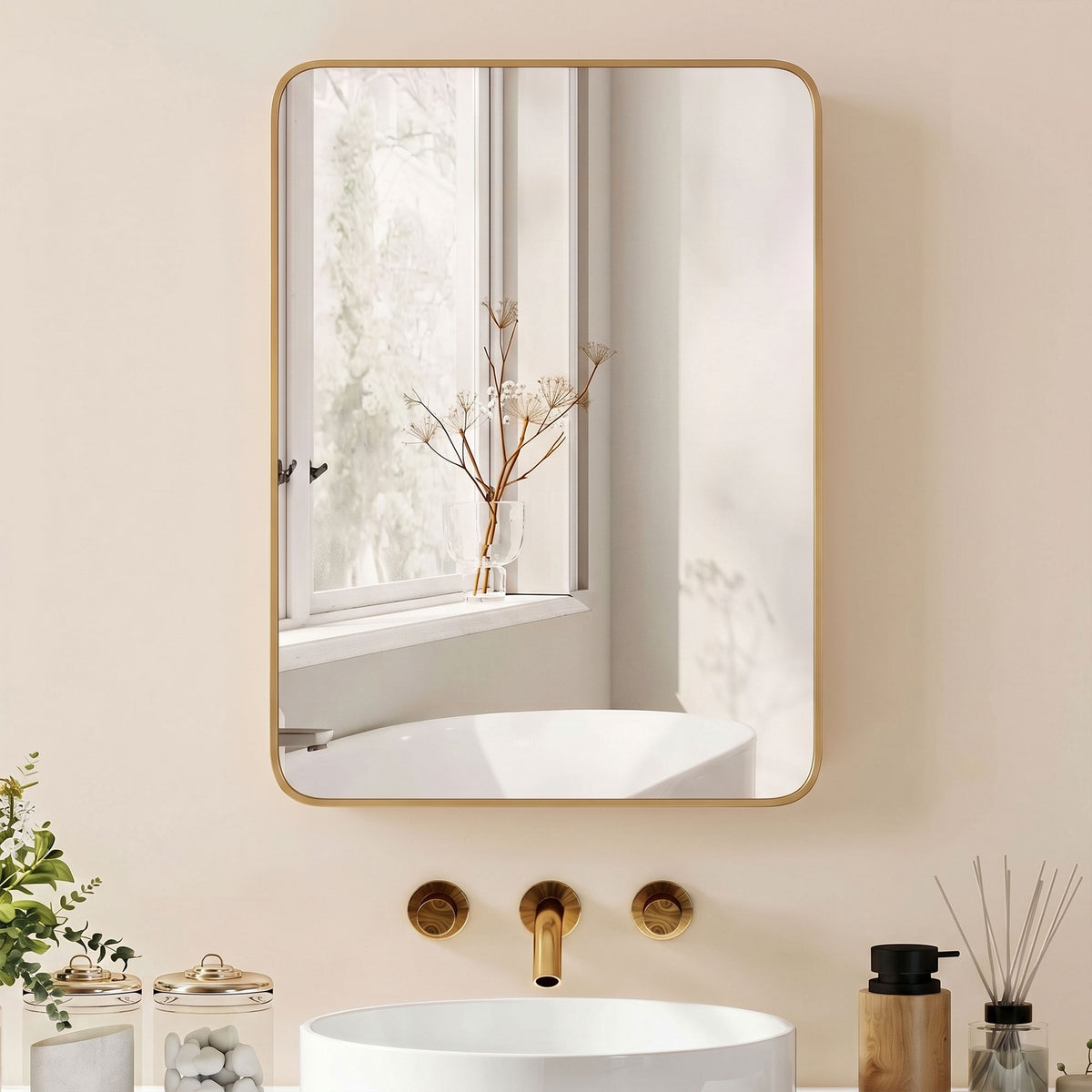 HOMCOM 50.8 x 11.6 x 71 cm Bathroom Mirror Cabinet, Wall Cabinet with Adjustable Shelves, Wall-Mounted or Recessed, Gold Tone