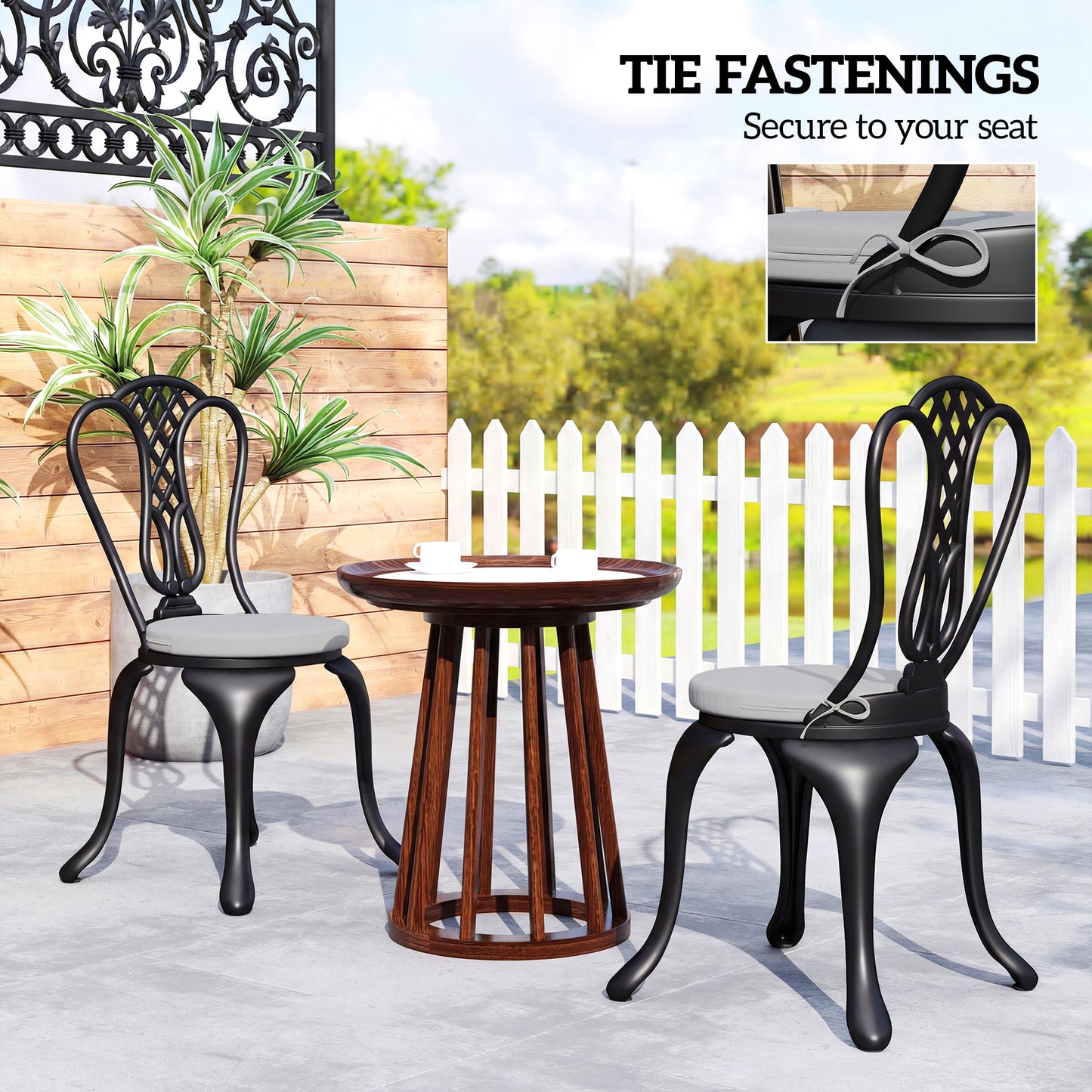 Outsunny Outdoor Bistro Chair Cushions Set of 4 with Removable Cover, 41 x 41 x 5 cm Round Seat Cushions with Ties, Light Grey