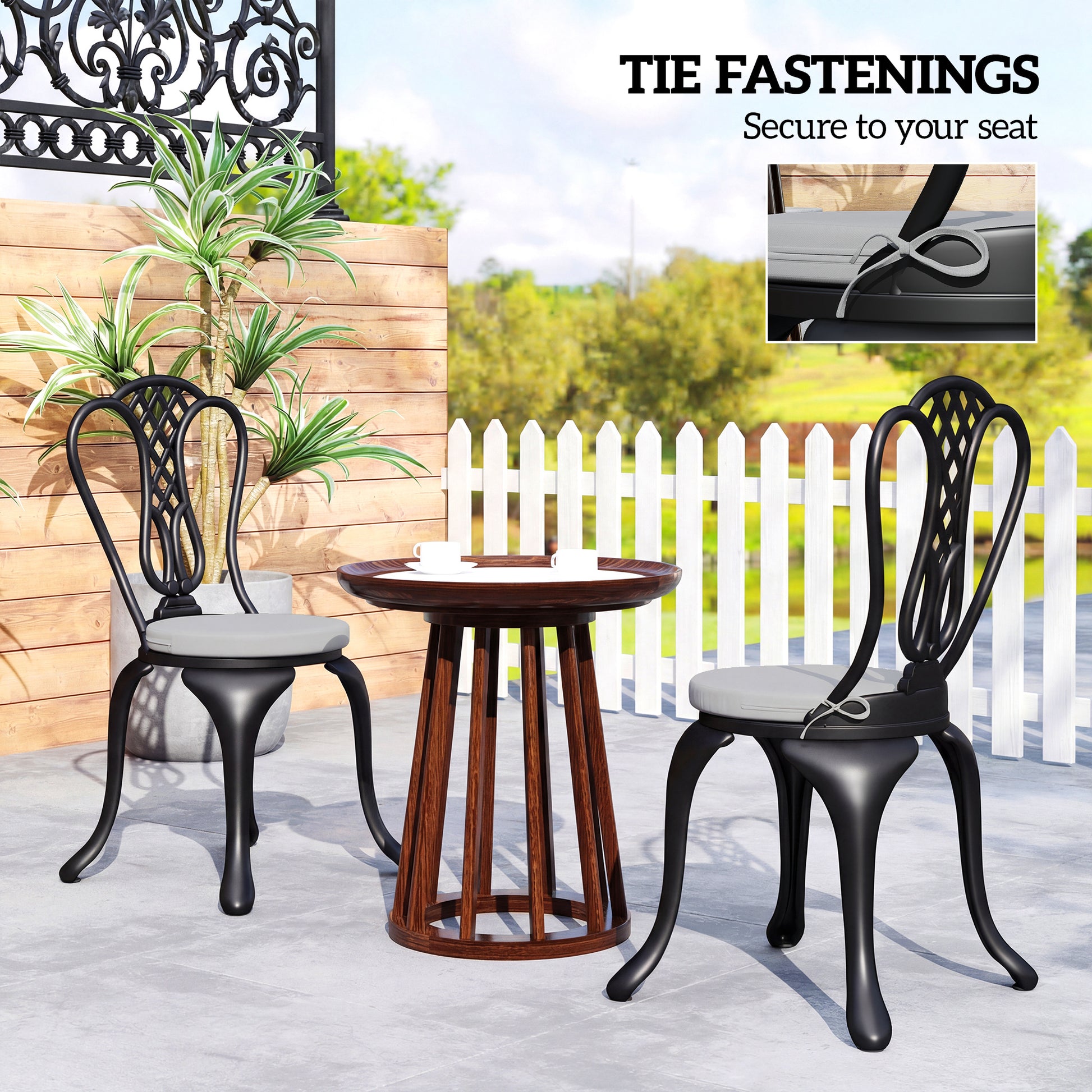 Outsunny Outdoor Bistro Chair Cushions Set of 4 with Removable Cover, 41 x 41 x 5 cm Round Seat Cushions with Ties, Light Grey