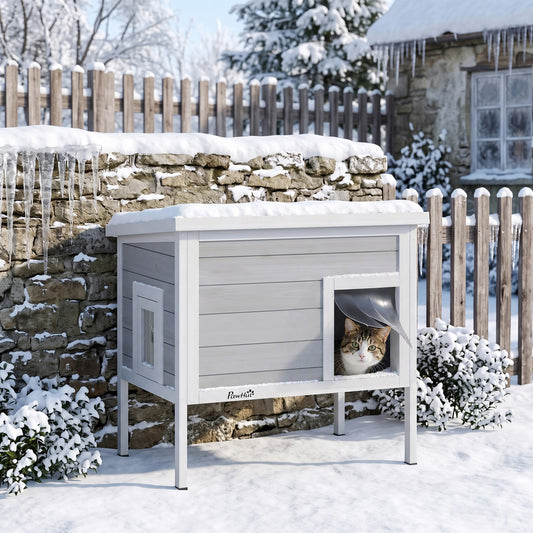 PawHut Outdoor Cat House, Insulated Cat Shelter with Insulated Liner, Waterproof Asphalt Roof, Escape Door, Opening Top