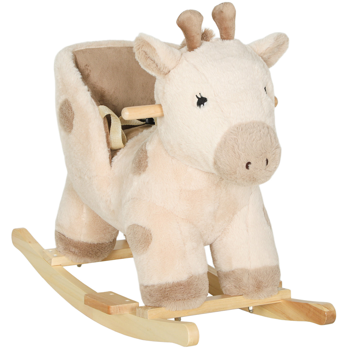 AIYAPLAY Rocking Horse, Stable Plush Ride on Horse Giraffe Design with Music, Security Belt, Baby Toy Rocker for 1-3 Years, Beige Default Title