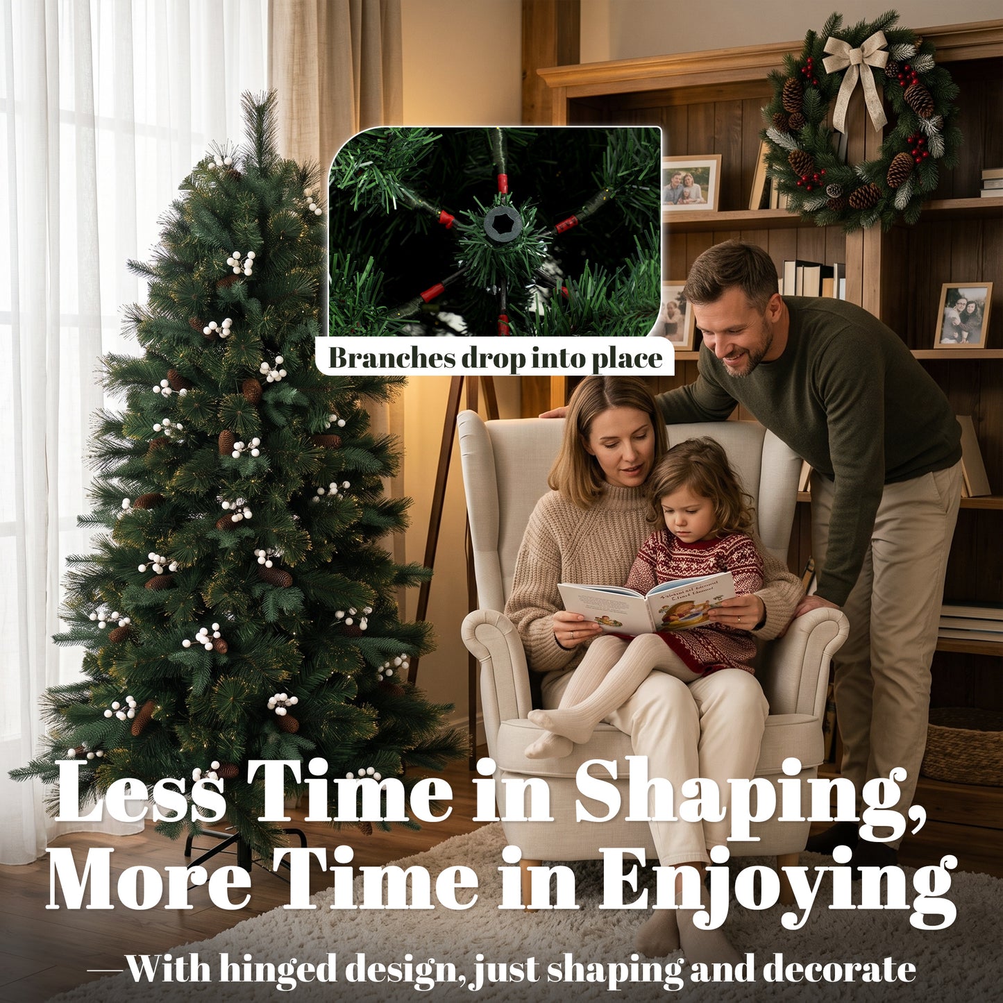 HOMCOM 5ft Artificial Christmas Tree, Fir Hinged Xmas Tree with 490 Branch Tips, Foldable Metal Stand, Easy Assembly, Green