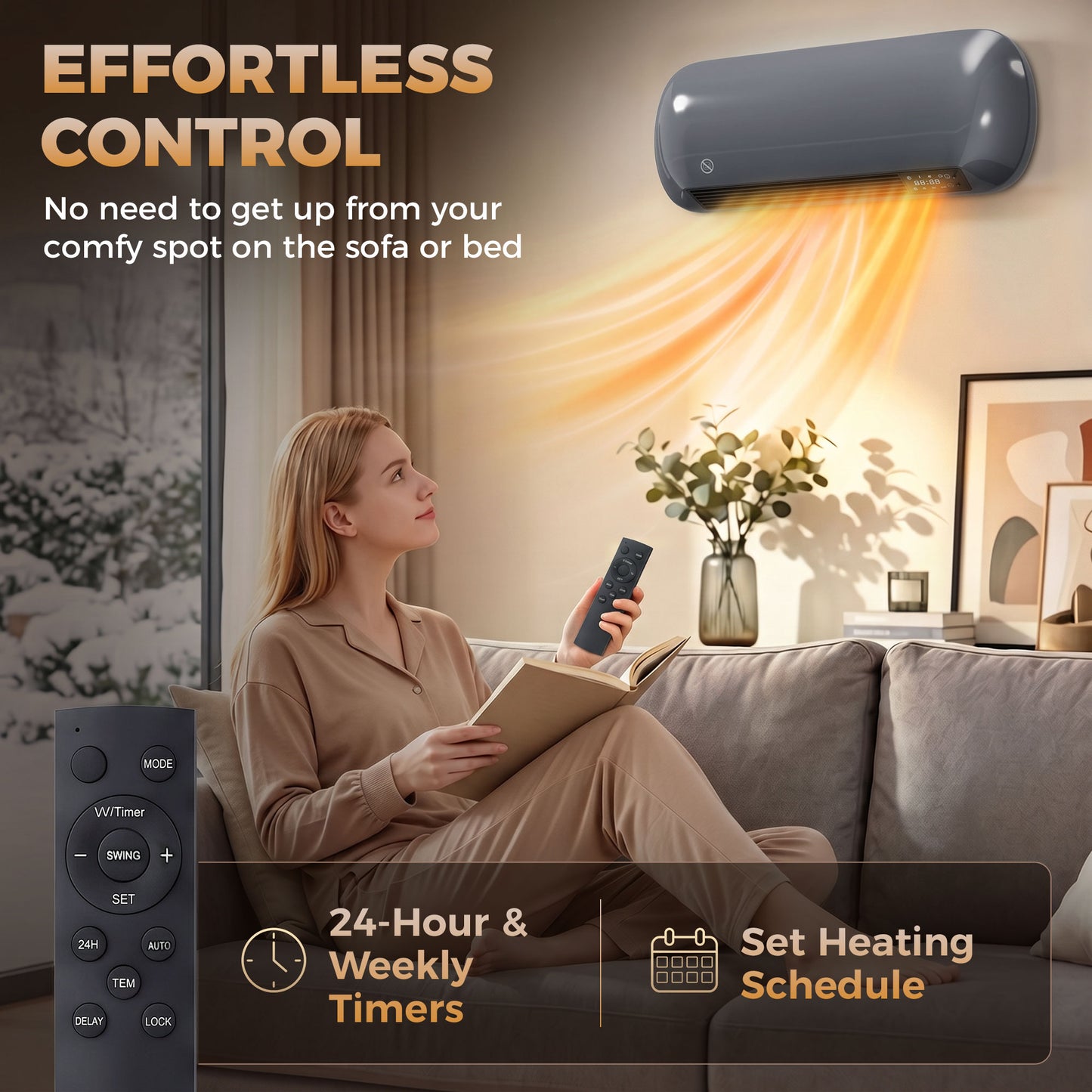 HOMCOM 2000W Ceramic Electric Heater with Fan, Adjustable Thermostat, Wall Mounted - Grey