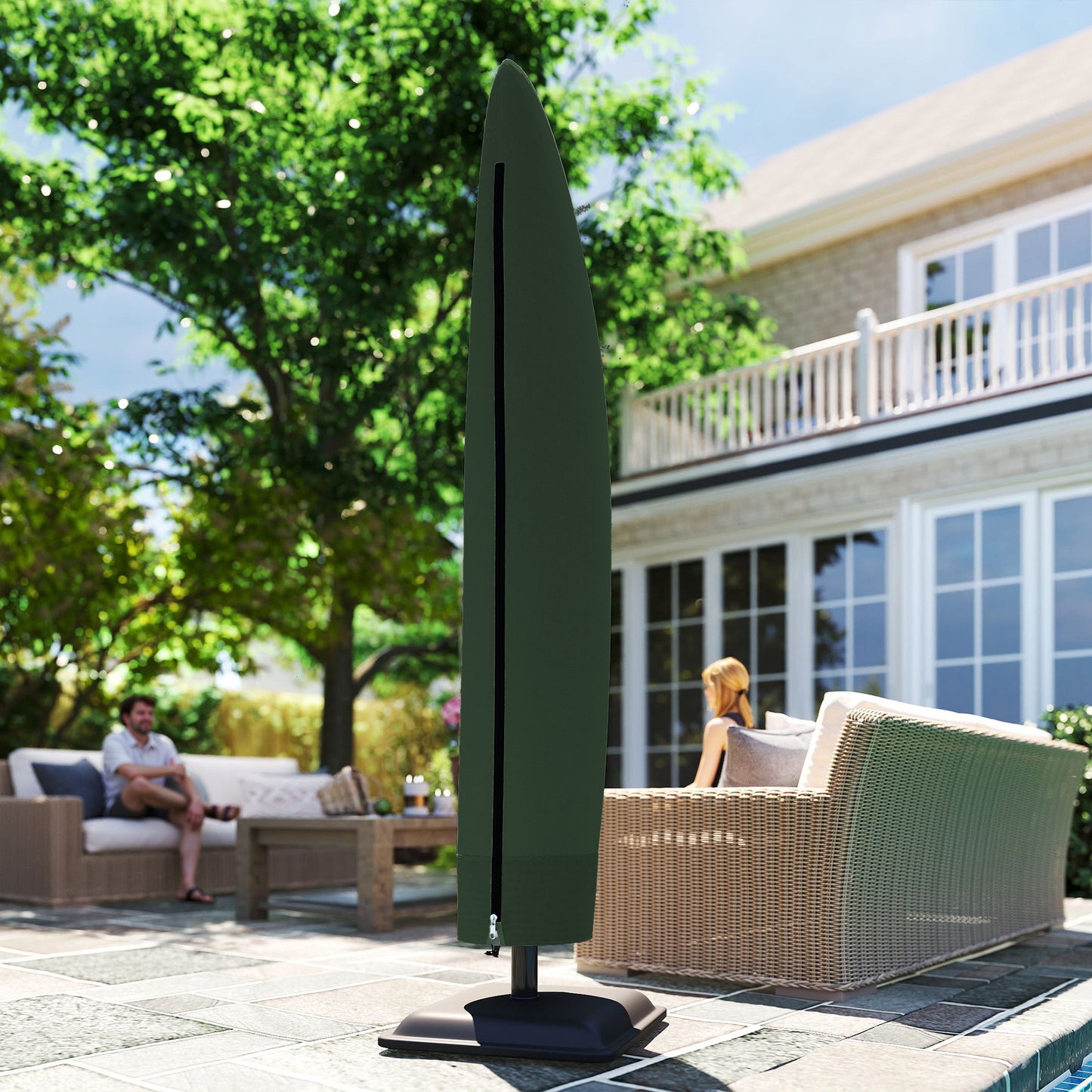 Outsunny Parasol Cover, 300D Oxford Cantilever Umbrella Cover Fit for 2-4m Parasol, Green