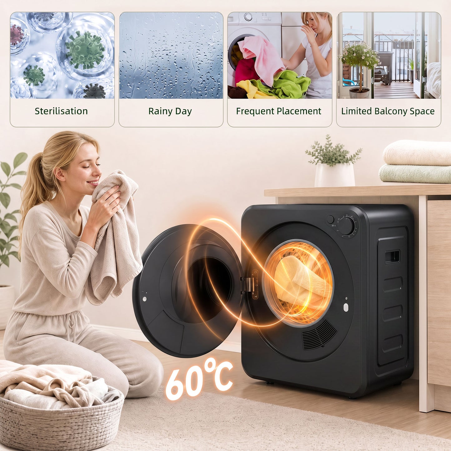 HOMCOM 4kg Front Load Laundry Dryer, Portable Clothes Dryer with 2 Power Modes, 400W/800W, Black