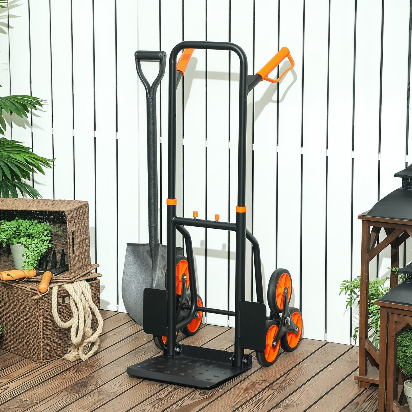 DURHAND Six-Wheel Folding  Sack Barrow Trolley - Black/Orange