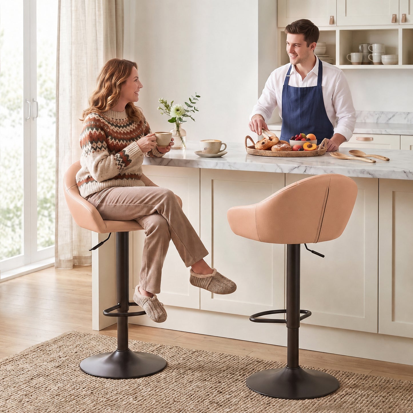 HOMCOM Bar Stools Adjustable Heights Breakfast Bar Stools Backrest Armrests Set of 2, Brown