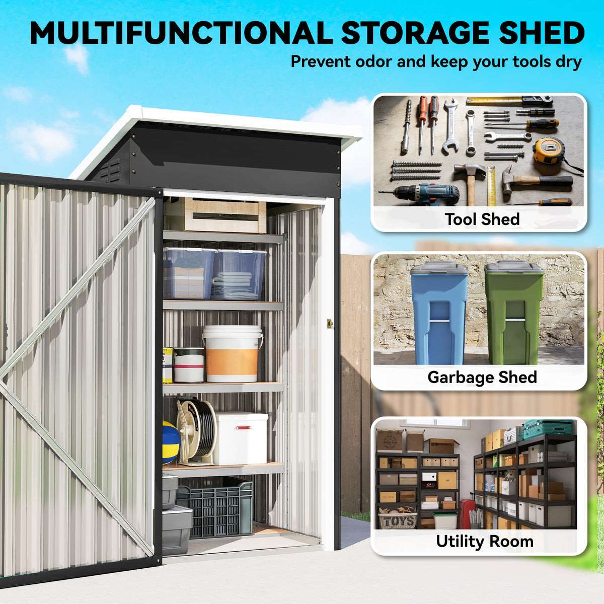 Outsunny 3.5 x 3 ft Outdoor Storage Shed with Sloping Roof, Lockable Door, 2 Vents and Gloves for Garden, Dark Grey