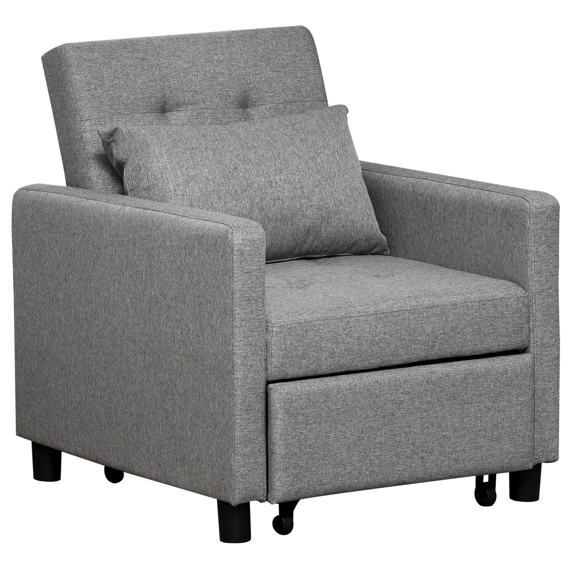 HOMCOM 3-In-1 Single Chair Bed with Adjustable Backrest, Pillow and Footrest for Living Room, Grey