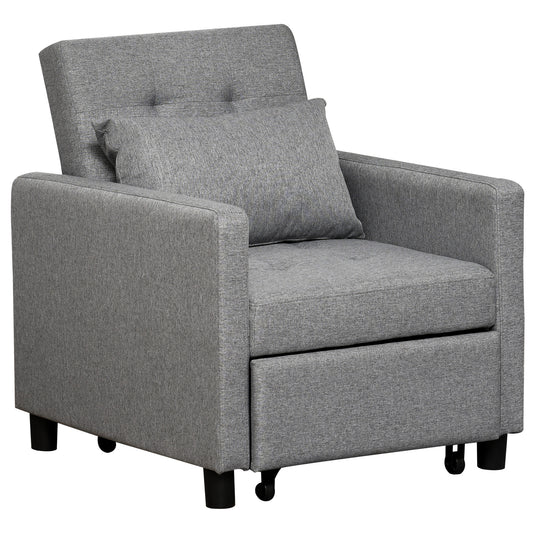 HOMCOM 3-In-1 Single Chair Bed with Adjustable Backrest, Pillow and Footrest for Living Room, Grey
