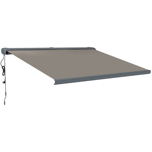 Outsunny 4 x 3(m) Full Cassette Electric Awning with Remote Controller, Aluminium Frame DIY Retractable Garden Awning, UPF50+ Sun Shade Canopy for Deck Door Window, Light Grey