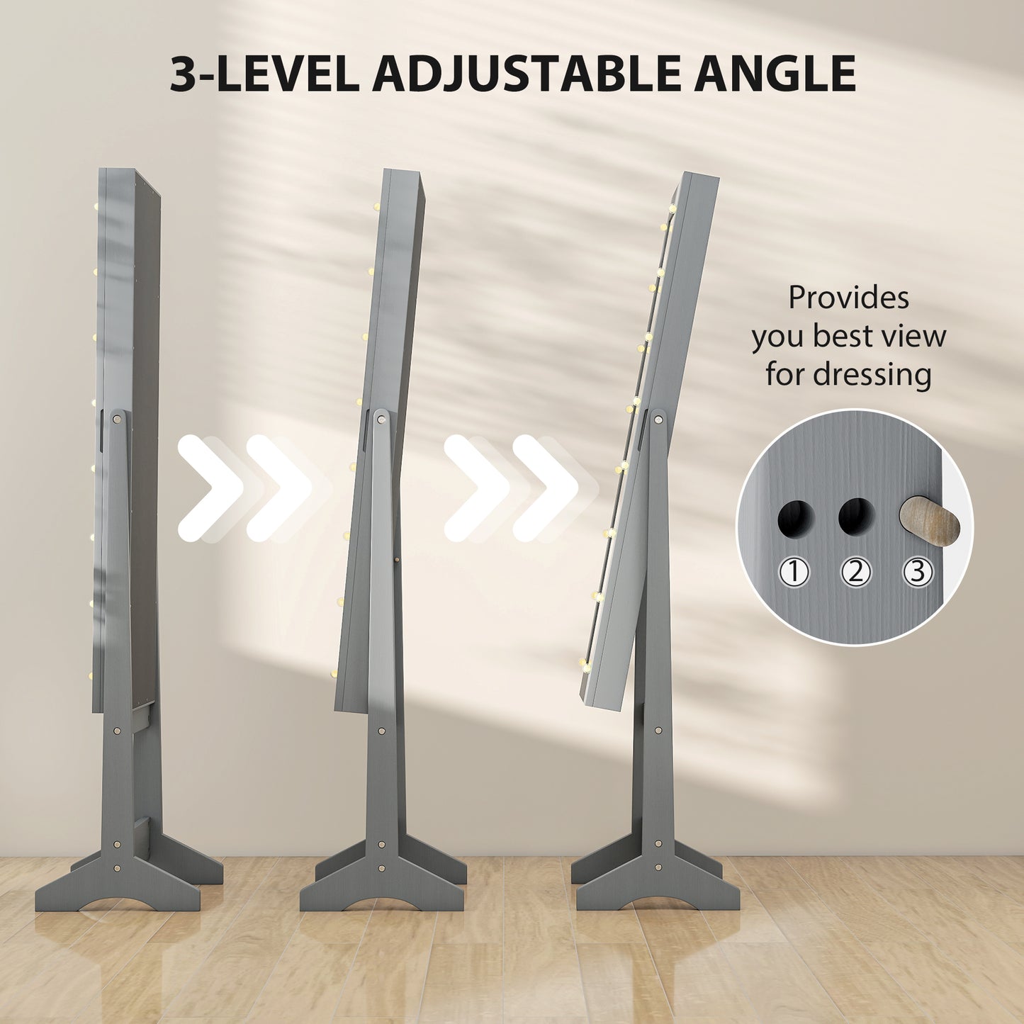 HOMCOM Freestanding Mirrored Jewellery Storage Cabinet - Grey