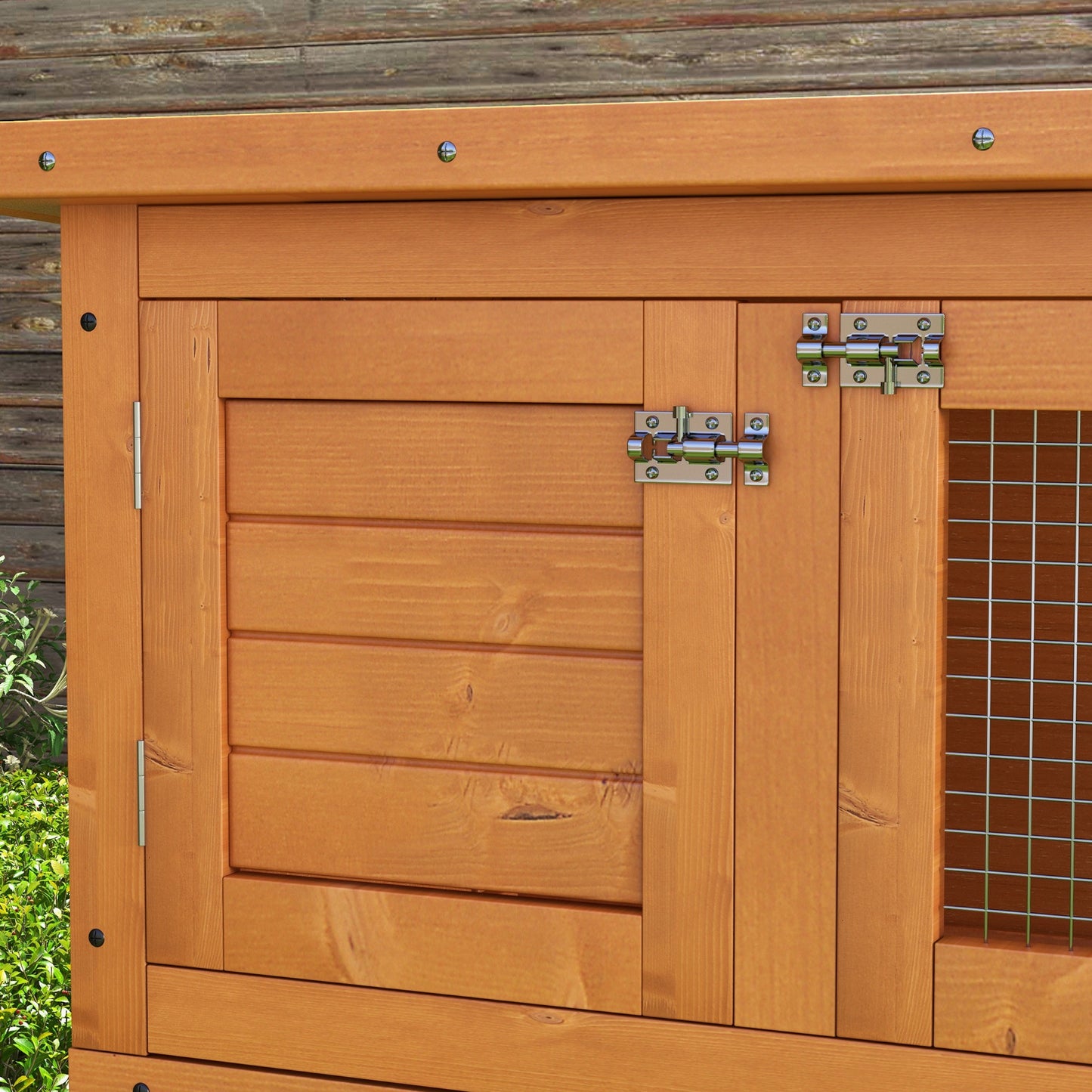 PawHut Double Tier Rabbit Hutch Large 2-Tier Wooden Hutch for Rabbits & Guinea Pigs, Pet Lovers Choice, Natural