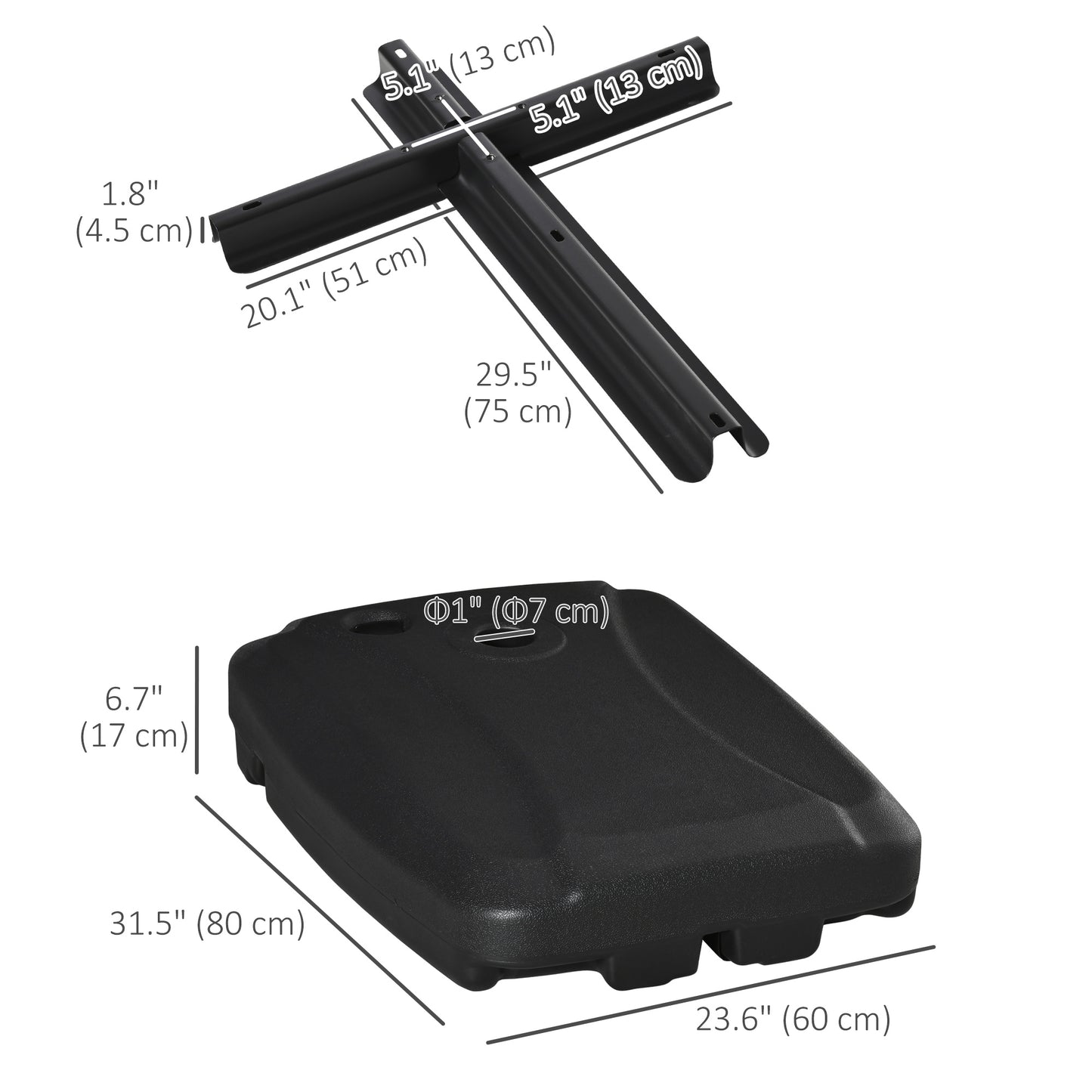 Outsunny Parasol Base, Water and Sand Filled, Up to 75kg, Portable Umbrella Stand Weights for Cantilever Banana Parasol with Wheels, Black