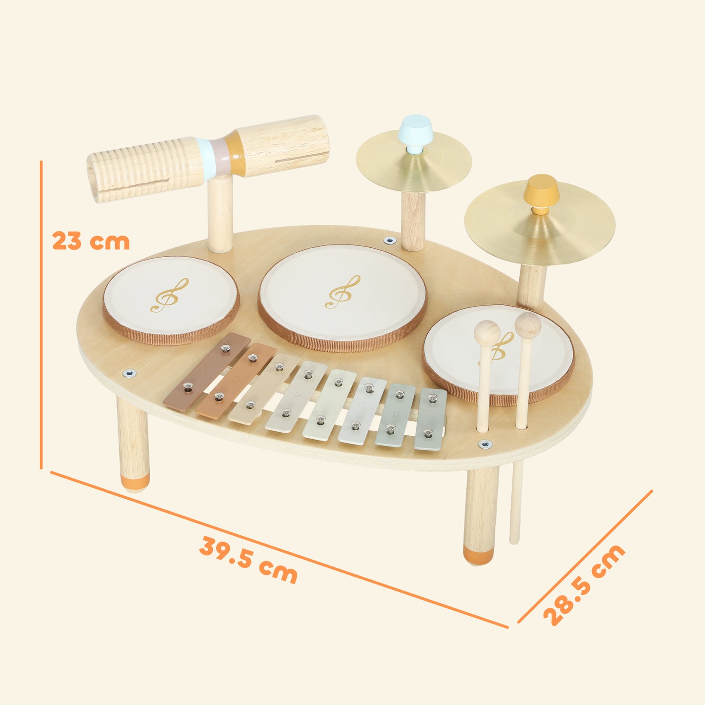 AIYAPLAY Baby Drum Kit, Wooden Kids Musical Instruments with Drums and Xylophone, Gifts for Girls Boys Birthday, Natural