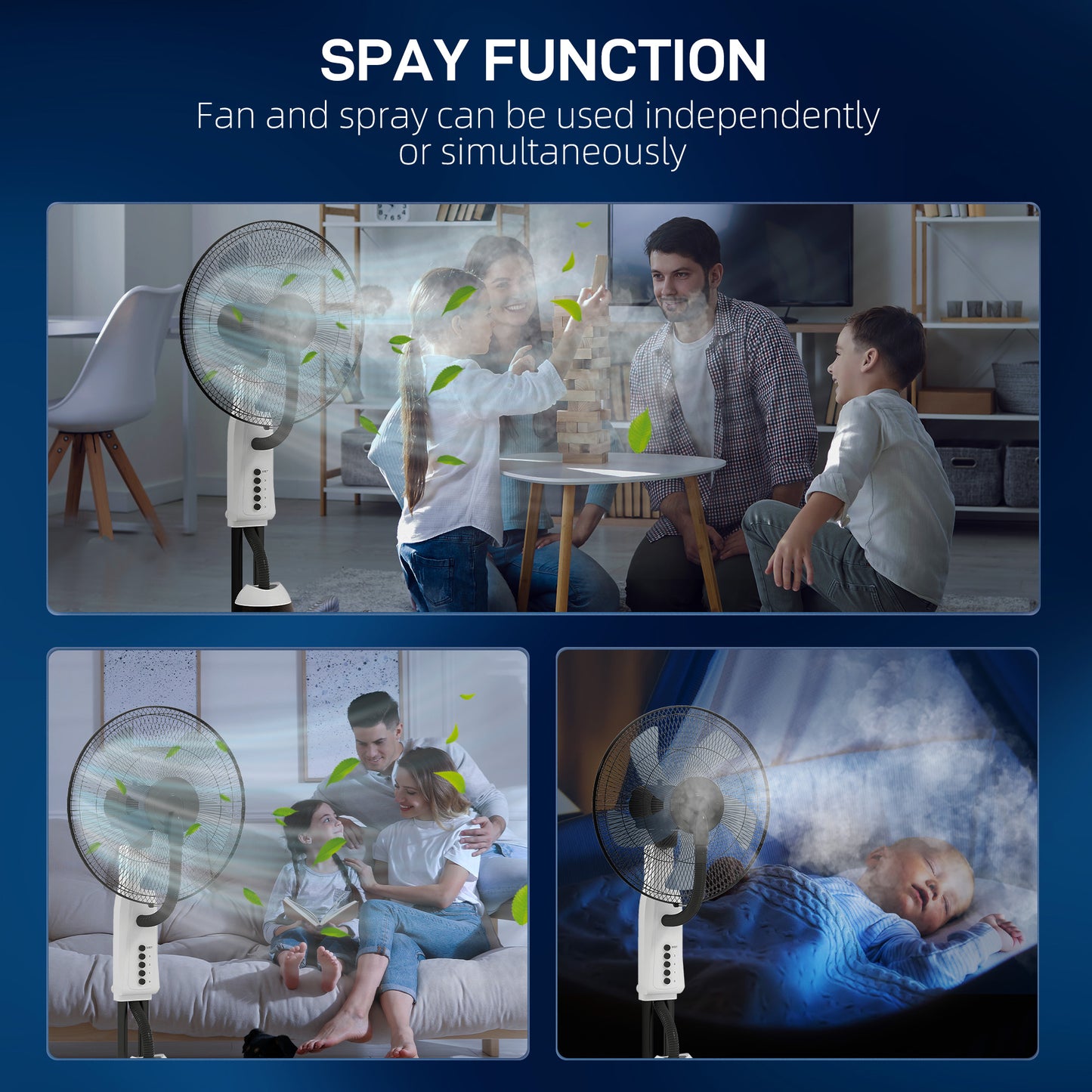 HOMCOM Spray Misting Fan, Floor Fan with Water Mist Spray, 70Â° Oscillation, Tilt Head, 3 Speeds, 2.8L Water Tank, White