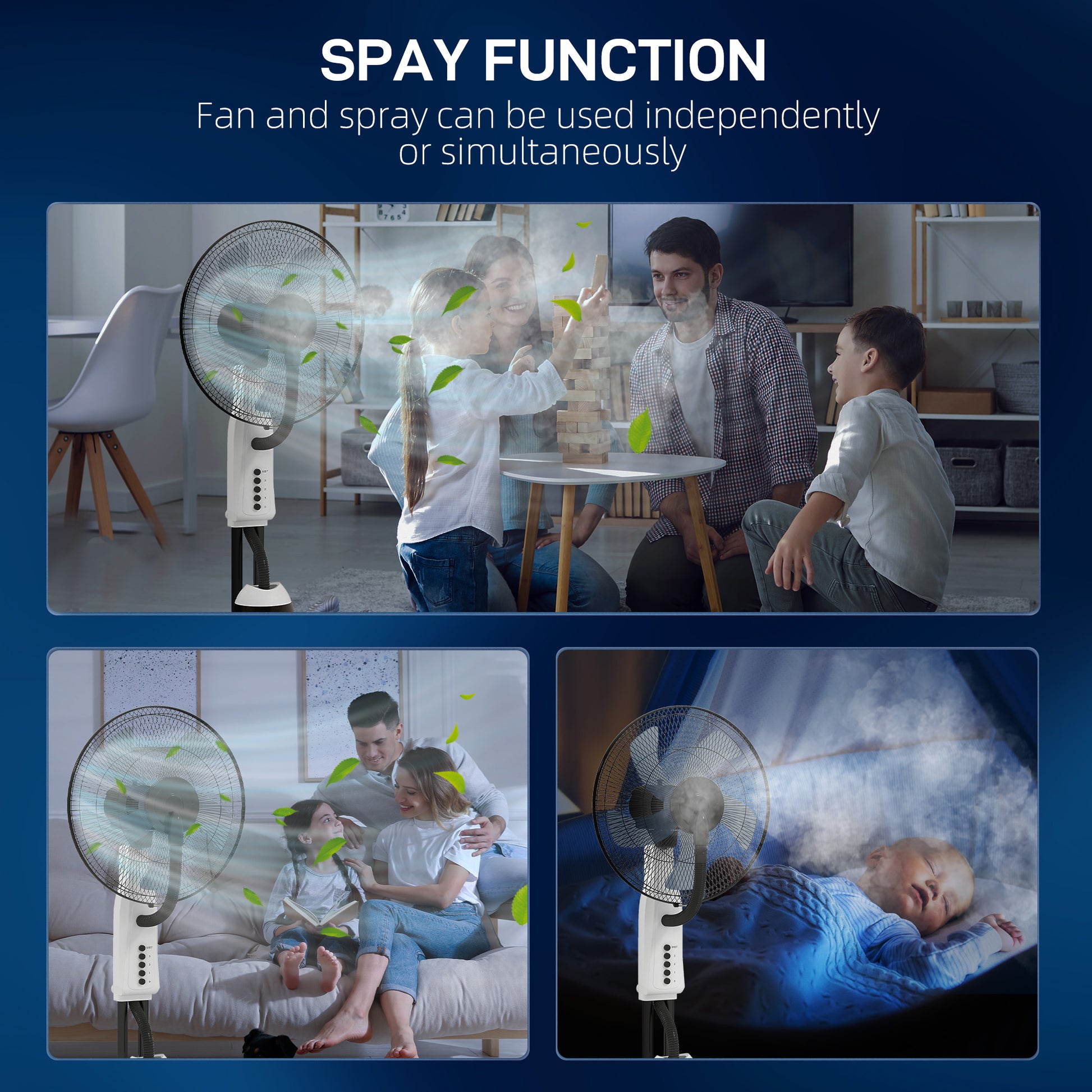 HOMCOM Spray Misting Fan, Floor Fan with Water Mist Spray, 70Â° Oscillation, Tilt Head, 3 Speeds, 2.8L Water Tank, White