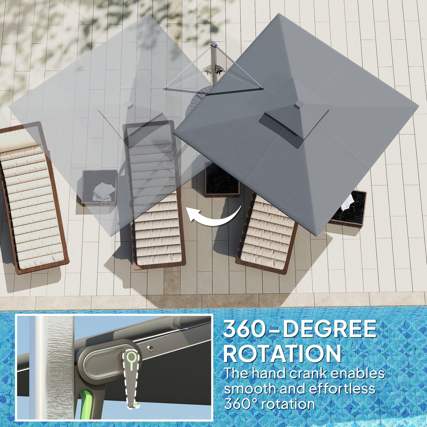 Outsunny 3(m) Garden Cantilever Parasol with Solar LED Lights, Cross Base, 360Â° Rotation, Crank Handle and Tilt, Grey