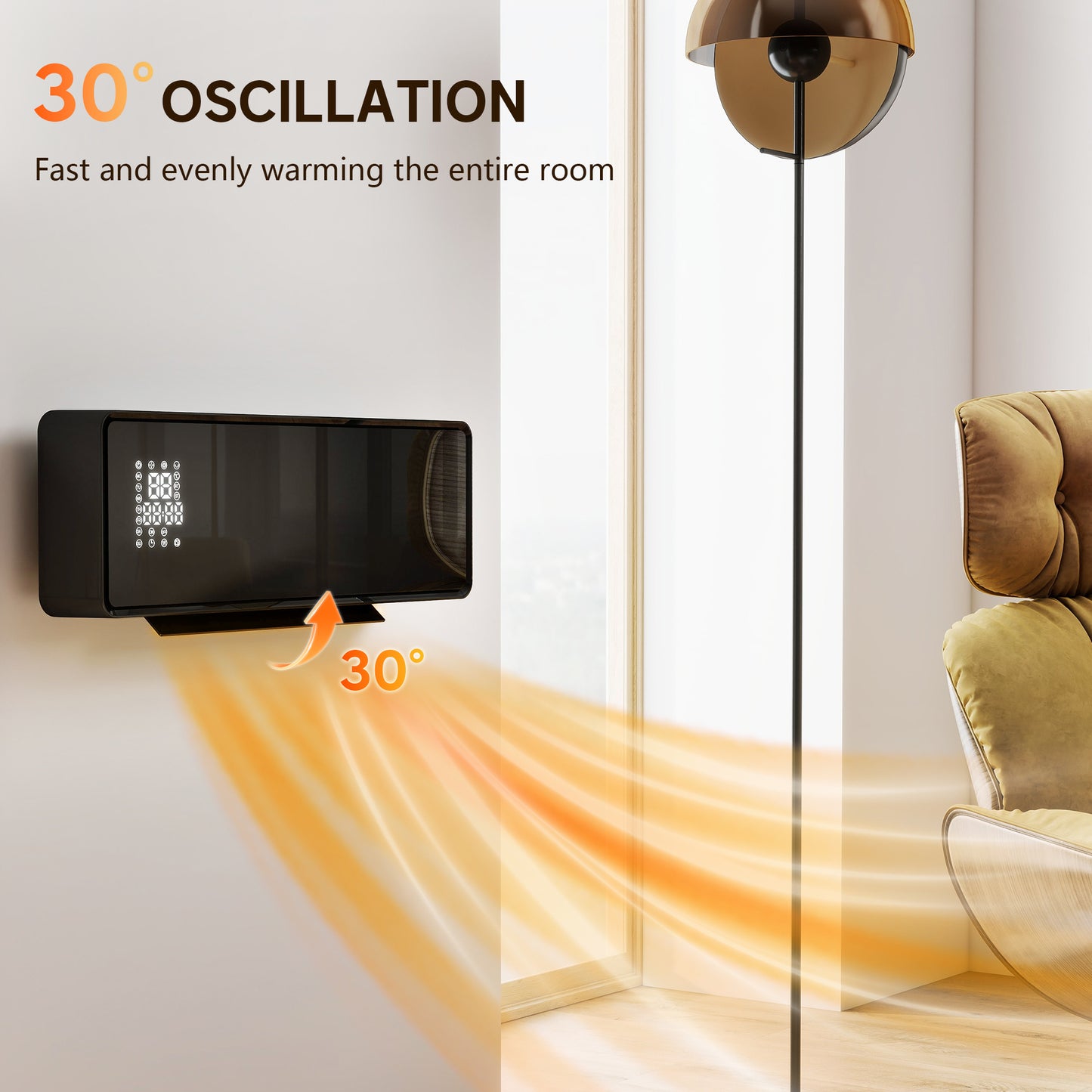 HOMCOM 2000W Ceramic Electric Heater with Fan, Adjustable Thermostat, Wall Mounted - Black