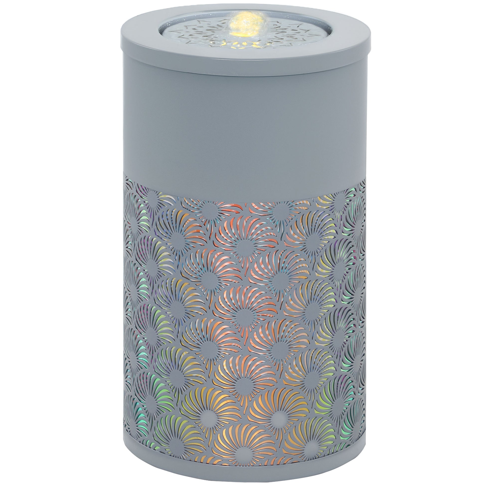 Outsunny 30 cm Tall Garden Waterfall Fountain with LED Lights and Pump, Garden Water Feature Water Fountain with Adjustable Flow and Cut-out Design for Indoor and Outdoor Decor, Light Grey