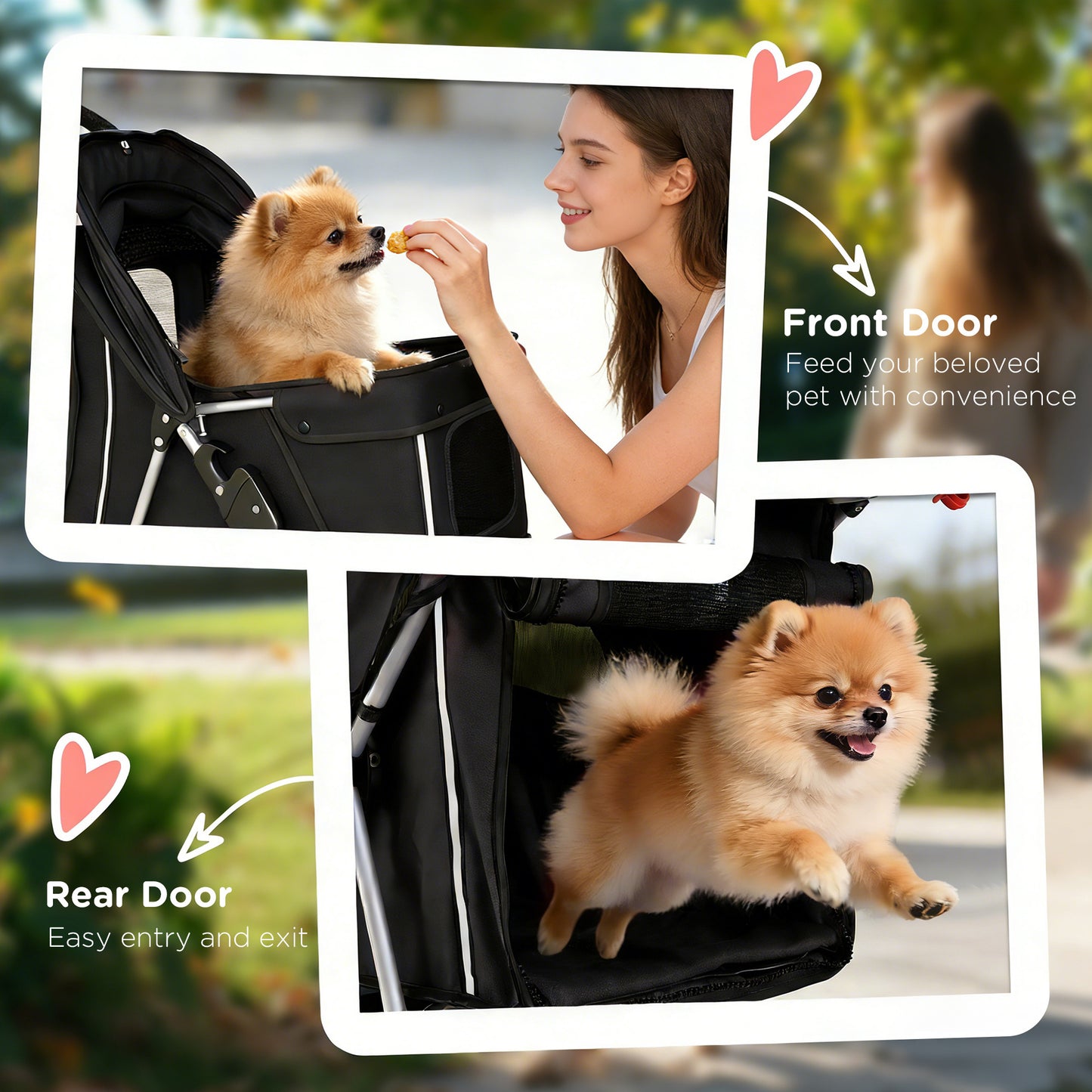 PawHut Dog Pram, Pet Stroller with Reflective Strips, Foldable Cat Stroller with 360Â° Swivel Wheels, Black