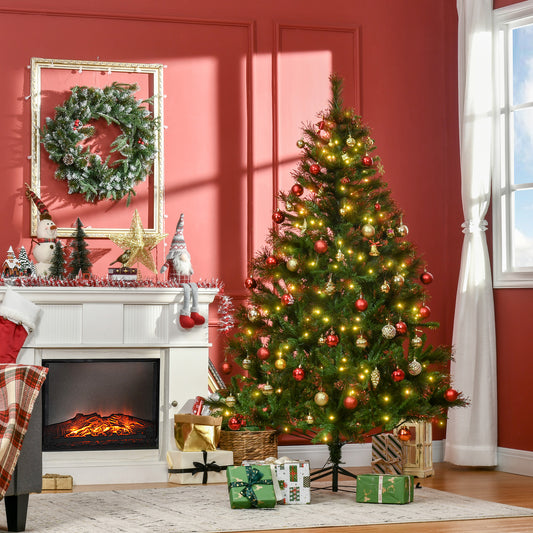 HOMCOM 1.8m 6ft Pre-Lit Christmas Tree Artificial Spruce Xmas Tree Warm White LED Holiday DÃ©cor with Metal Stand