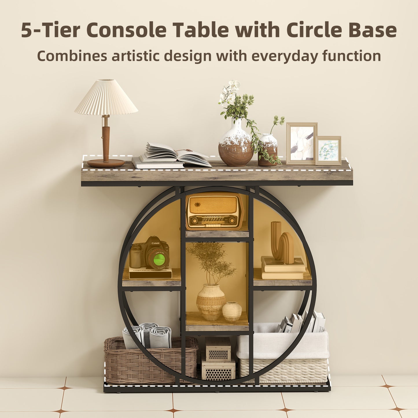 HOMCOM Industrial Console Table with Storage Shelves - Rustic Brown